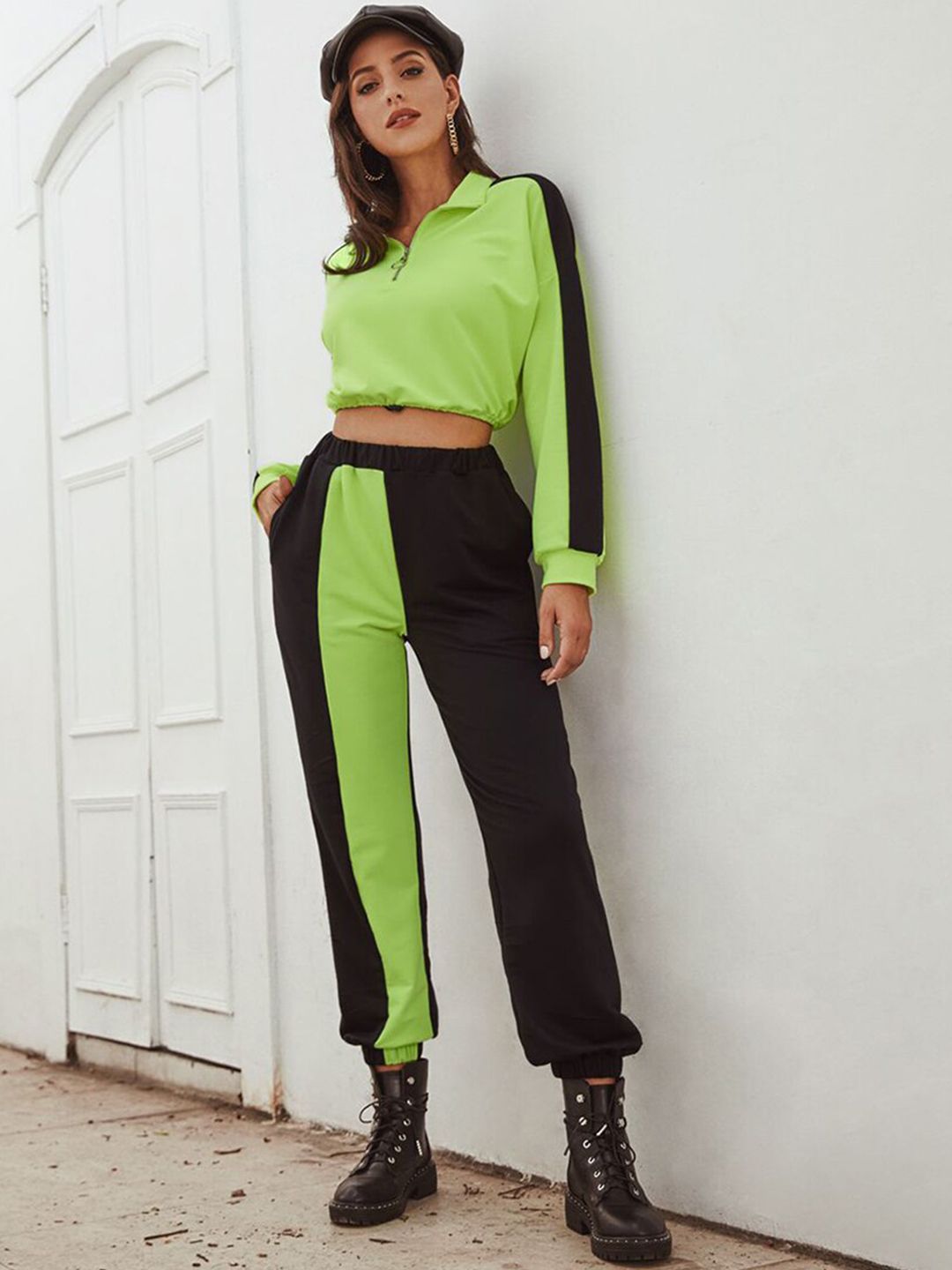 BoStreet Women Fluorescent Green Tapered Fit Joggers Price in India