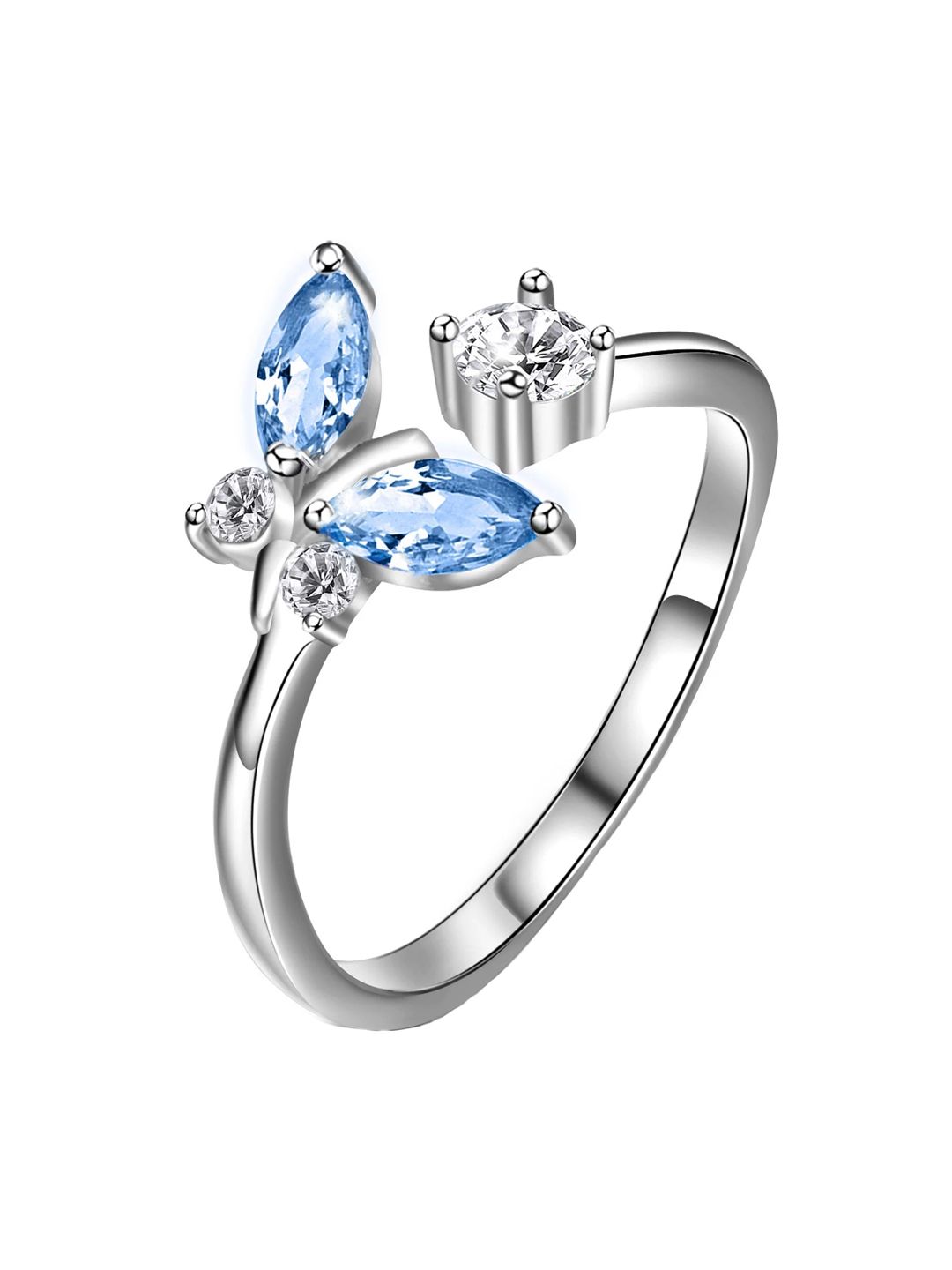 Yellow Chimes Silver-Plated White & Blue Crystal-Studded Finger Ring Price in India