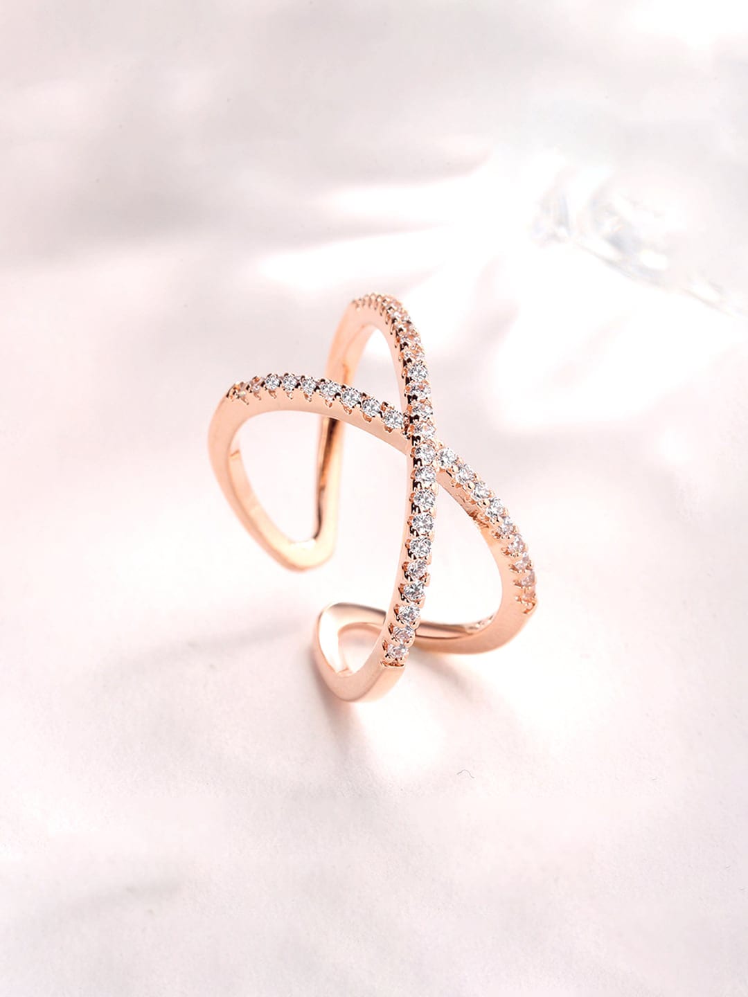 Yellow Chimes Rose Gold Plated Geometric Crystal Studded Adjustable Ring Price in India