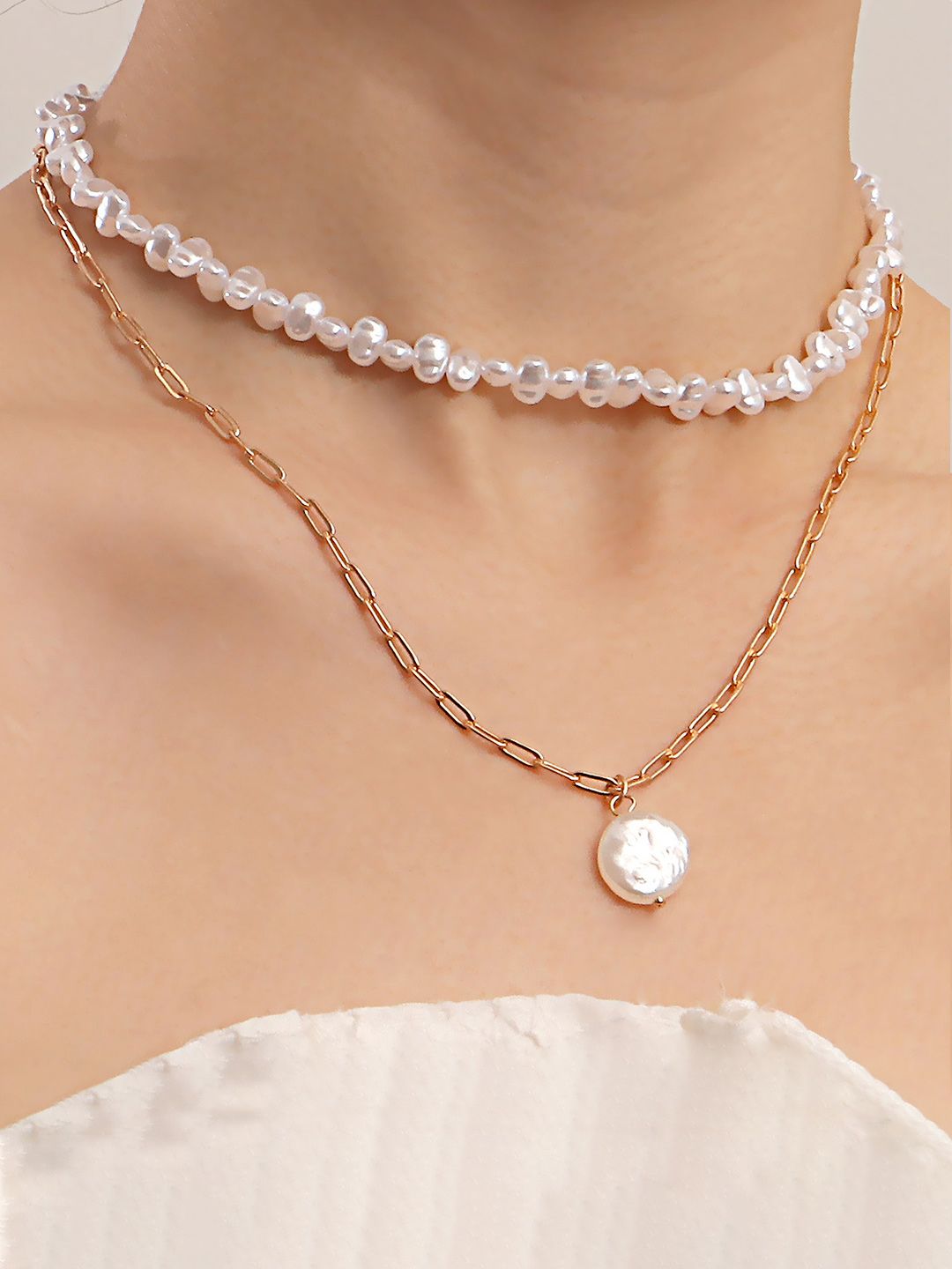 Yellow Chimes Gold-Toned & White Pearl Studded Charm Pendant Chain Price in India