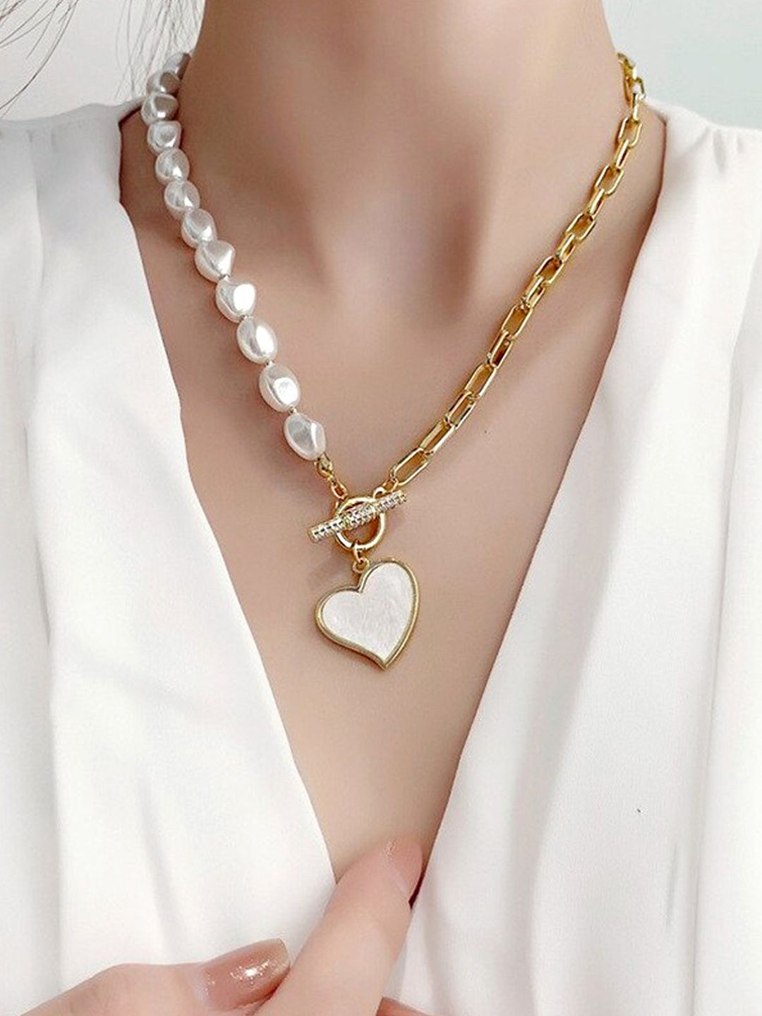 Unwind by Yellow Chimes Gold-Toned & White Necklace Price in India