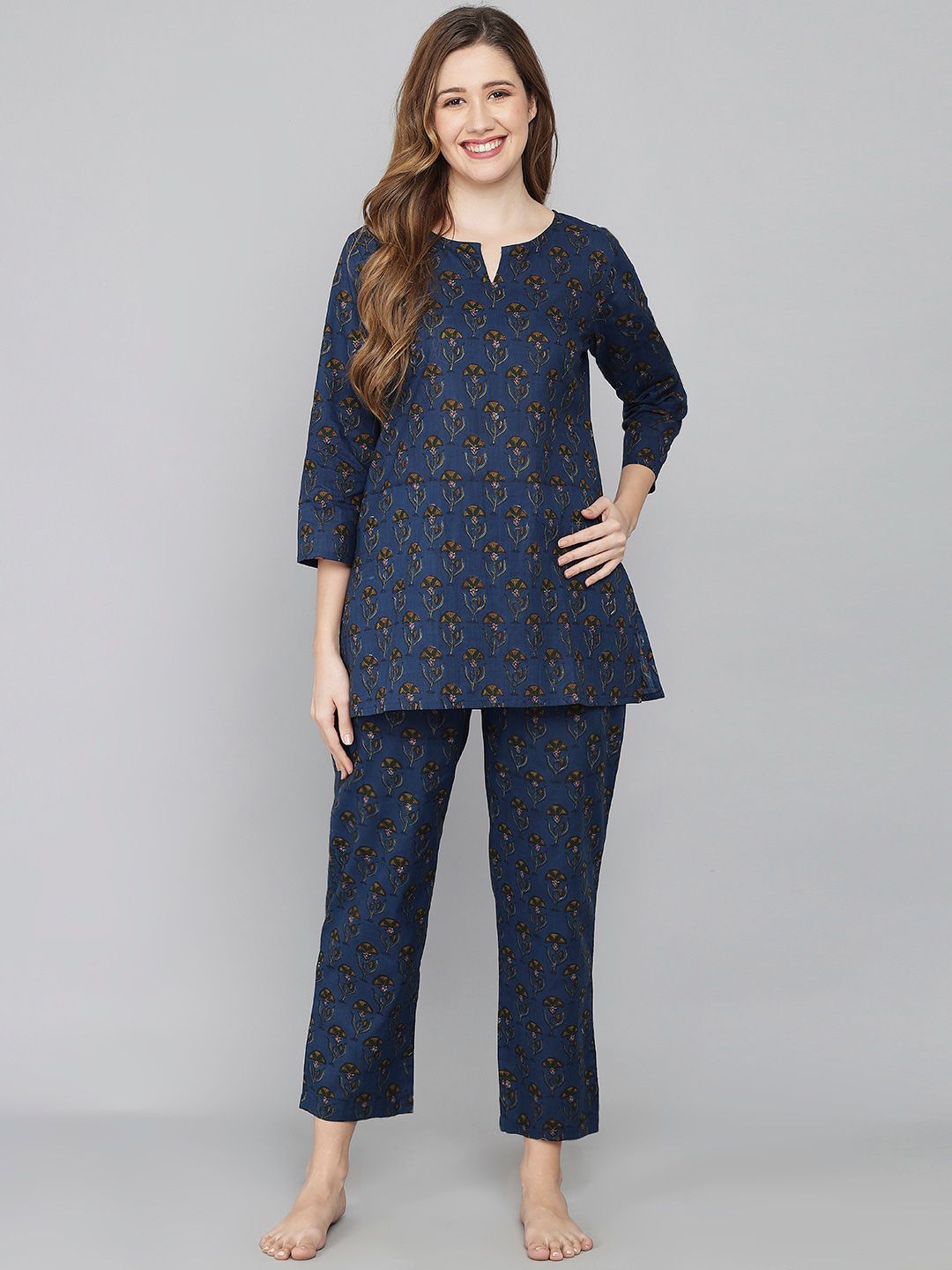 Shararat Women Blue Printed Night suit and Pyjama Set Price in India