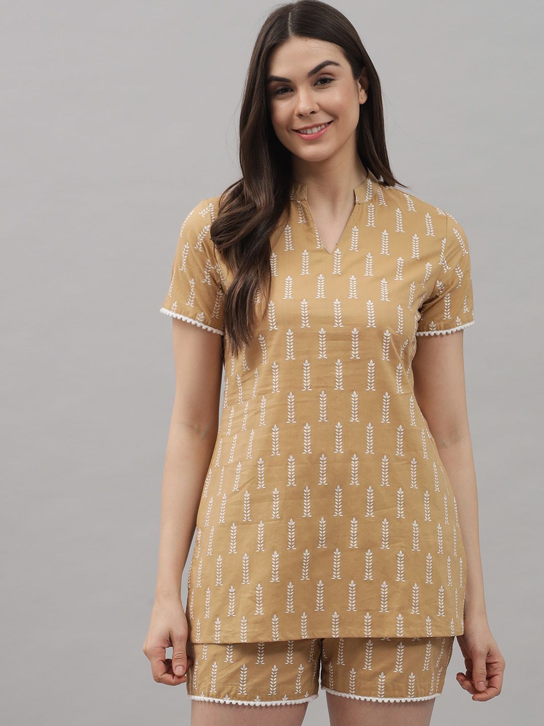 Shararat Women Brown & White Printed Night Suit Price in India