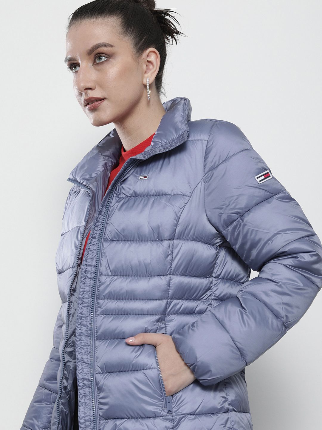 Tommy Hilfiger Women Grey Puffer Jacket Price in India