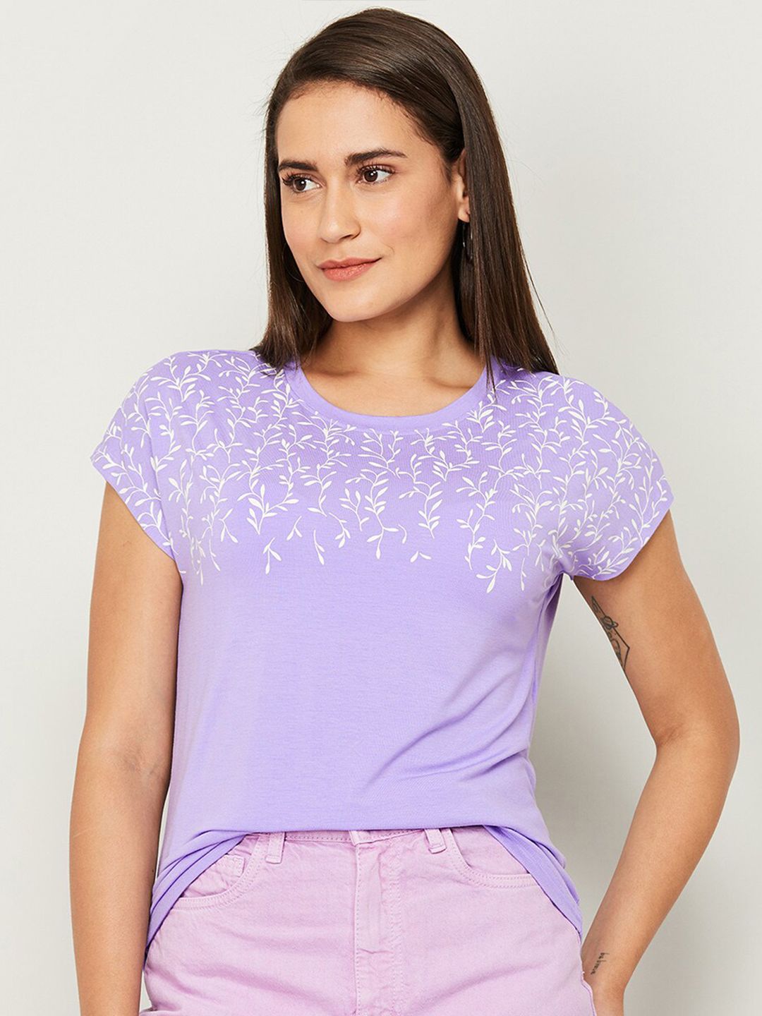 Fame Forever by Lifestyle Women Purple & White Floral Regular Top Price in India