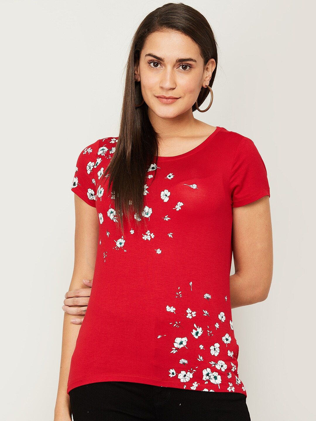 Fame Forever by Lifestyle Red Floral Print Top Price in India