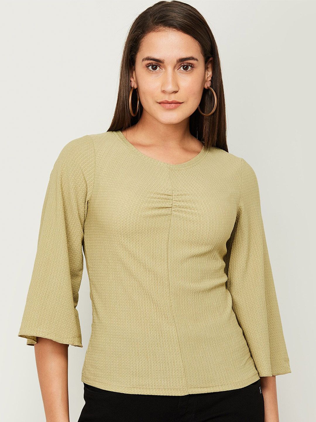 Fame Forever by Lifestyle Olive Green Flared Sleeves Top Price in India