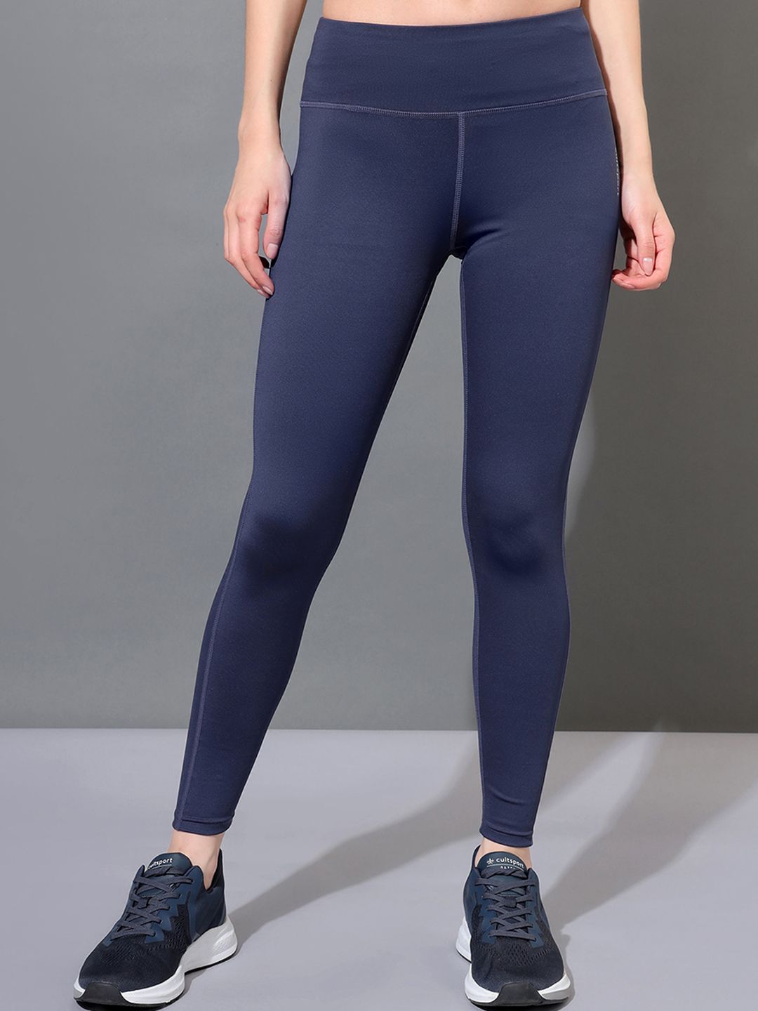 cultsportone Women Navy Blue Solid Ankle-Length Tights Price in India