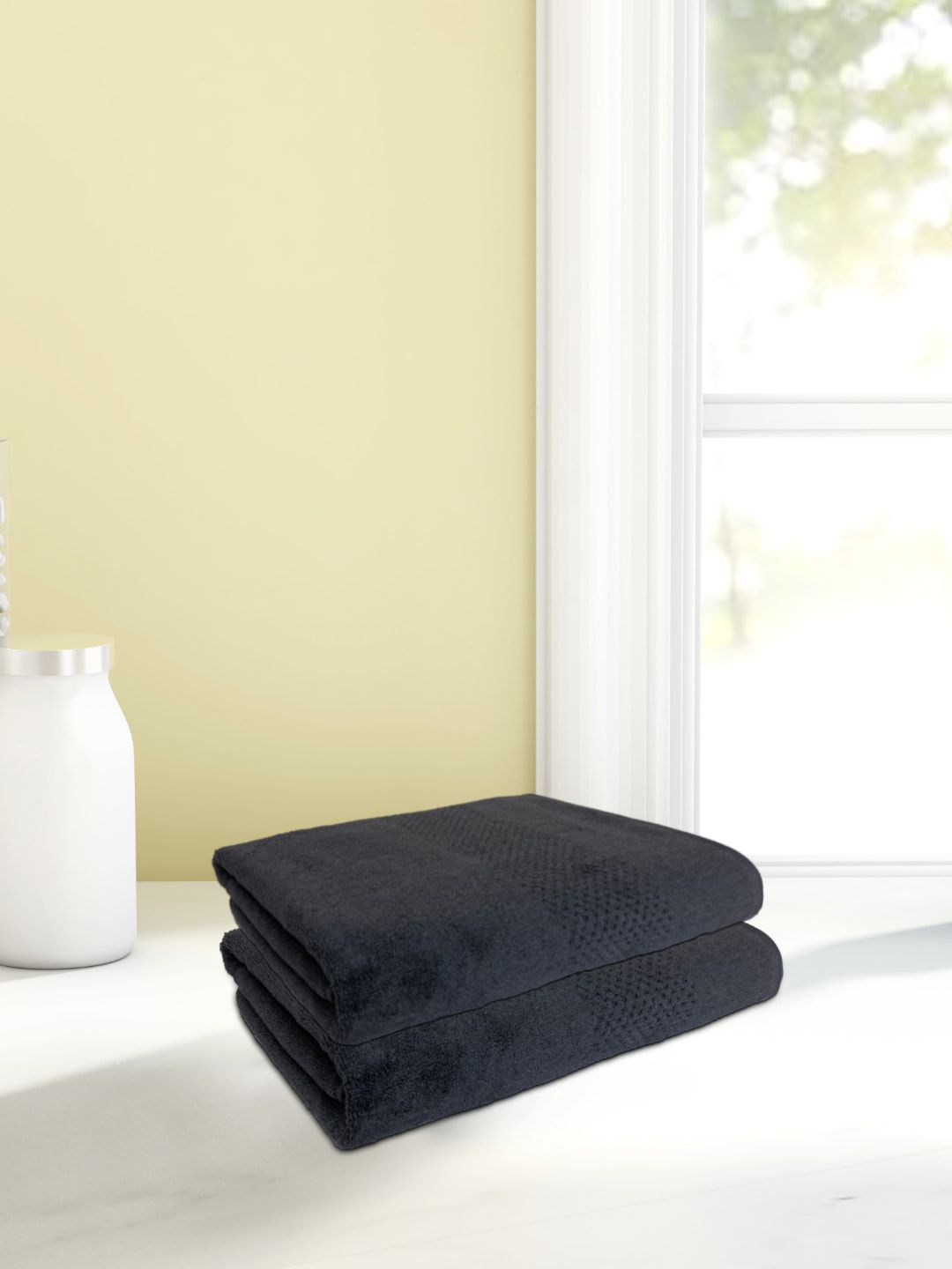 SPACES Pack Of 2 Grey Textured 450GSM Pure Cotton Hand Towels Price in India
