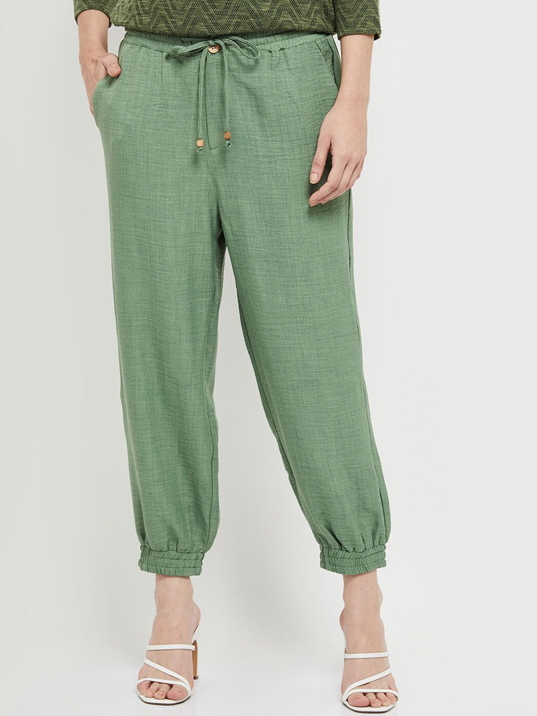 max Women Green Joggers Trousers Price in India