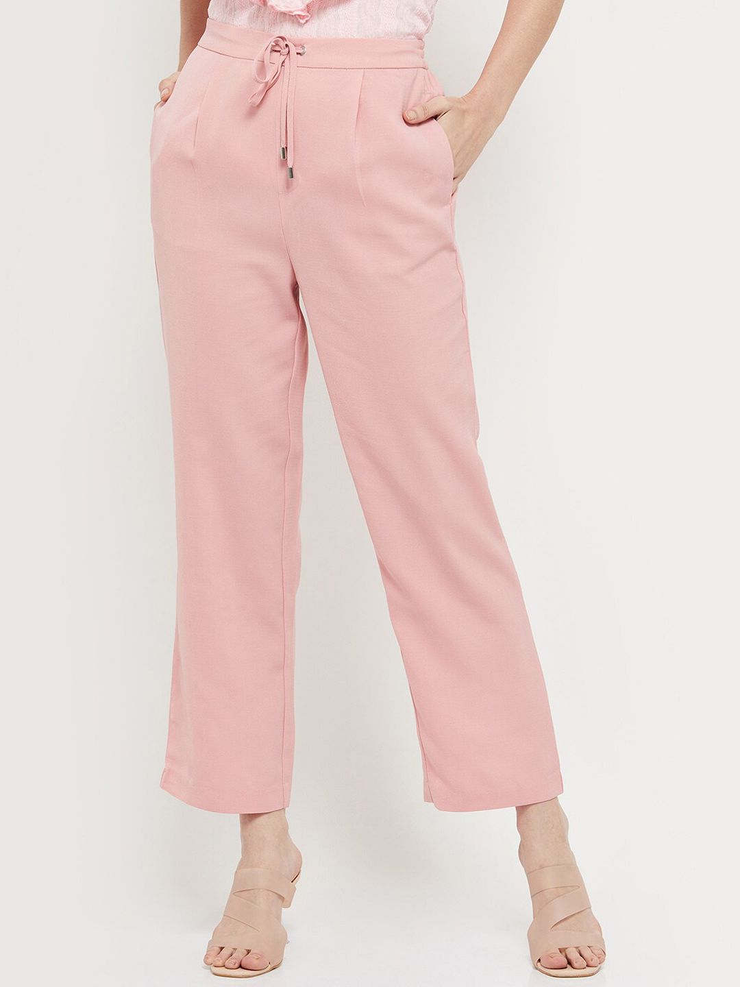 max Women Pink Pleated Trousers Price in India