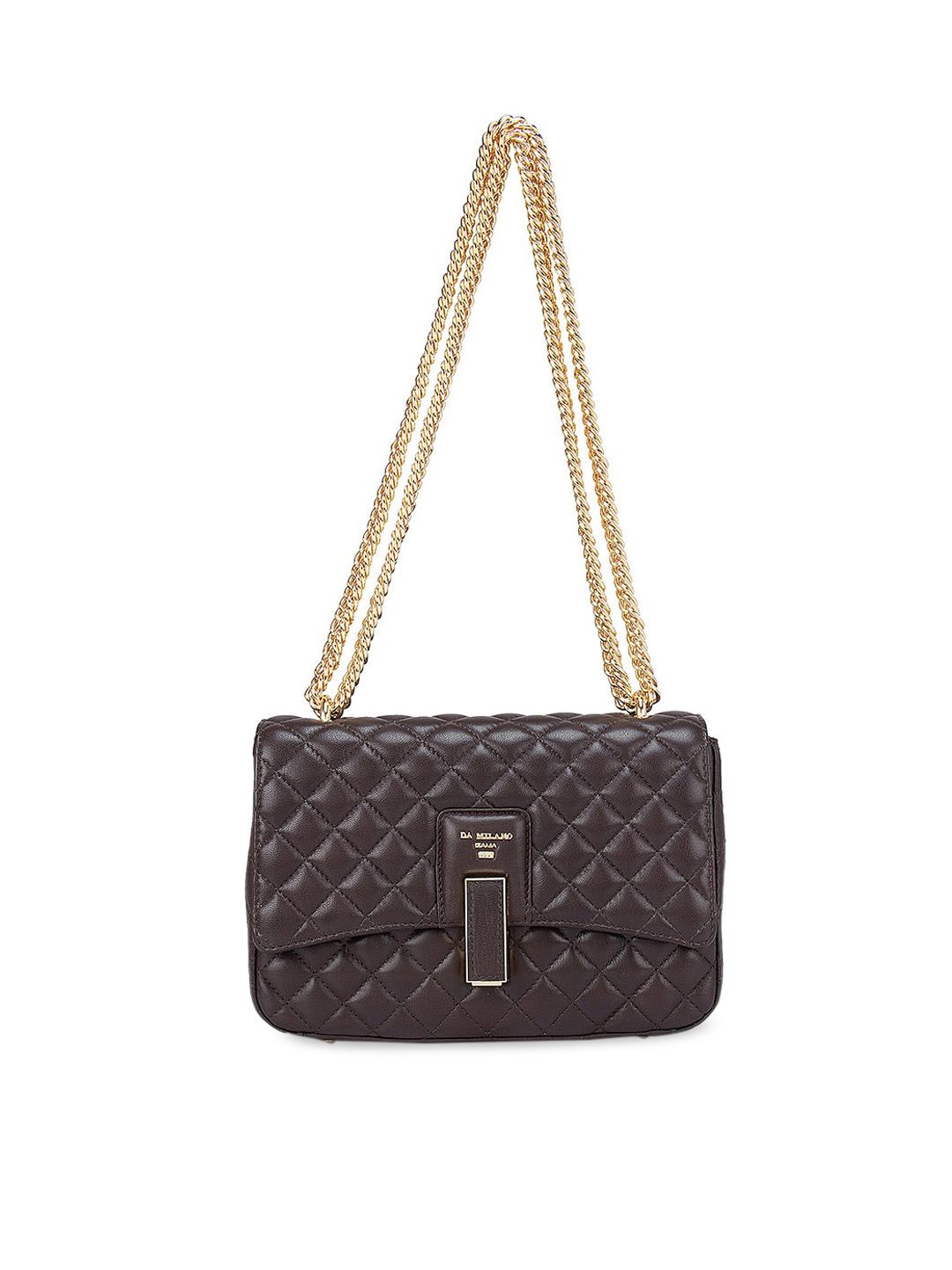 Da Milano Brown Geometric Textured Leather Structured Sling Bag Price in India