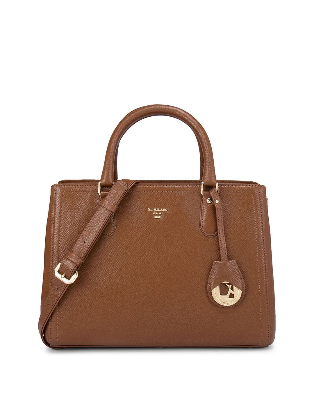 Da Milano Brown Leather Structured Handheld Bag with Tasselled Price in India