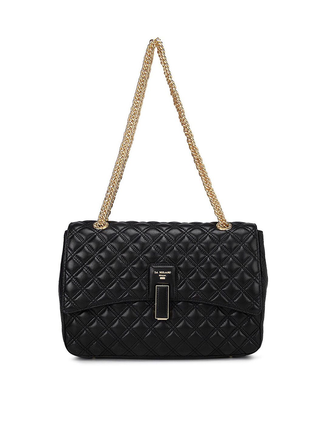 Da Milano Black Leather Structured Shoulder Bag Price in India