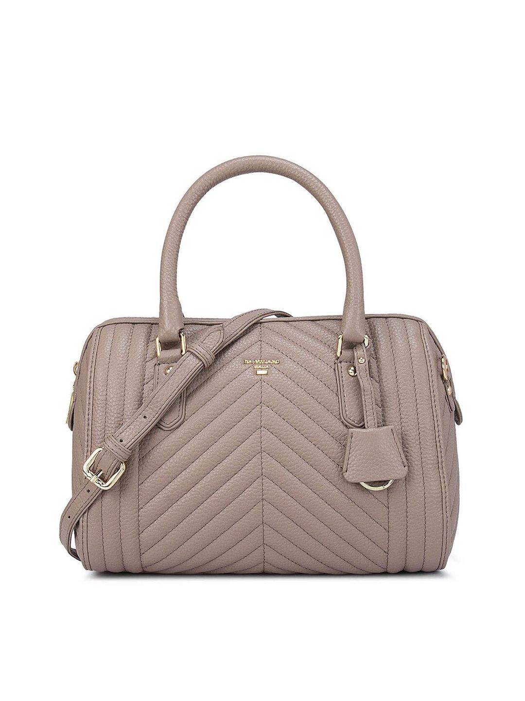 Da Milano Brown Textured Leather Structured Handheld Bag with Quilted Price in India