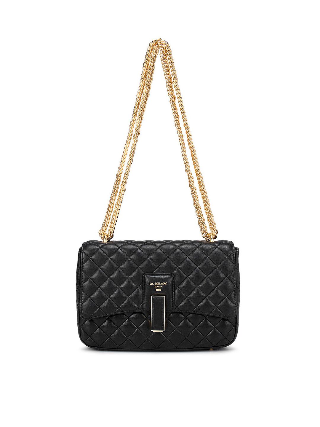 Da Milano Black Textured Leather Structured Sling Bag Price in India