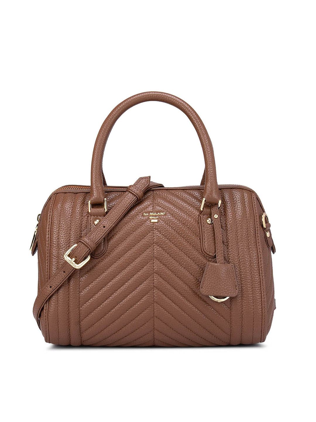 Da Milano Brown Textured Leather Structured Handheld Bag with Quilted Price in India