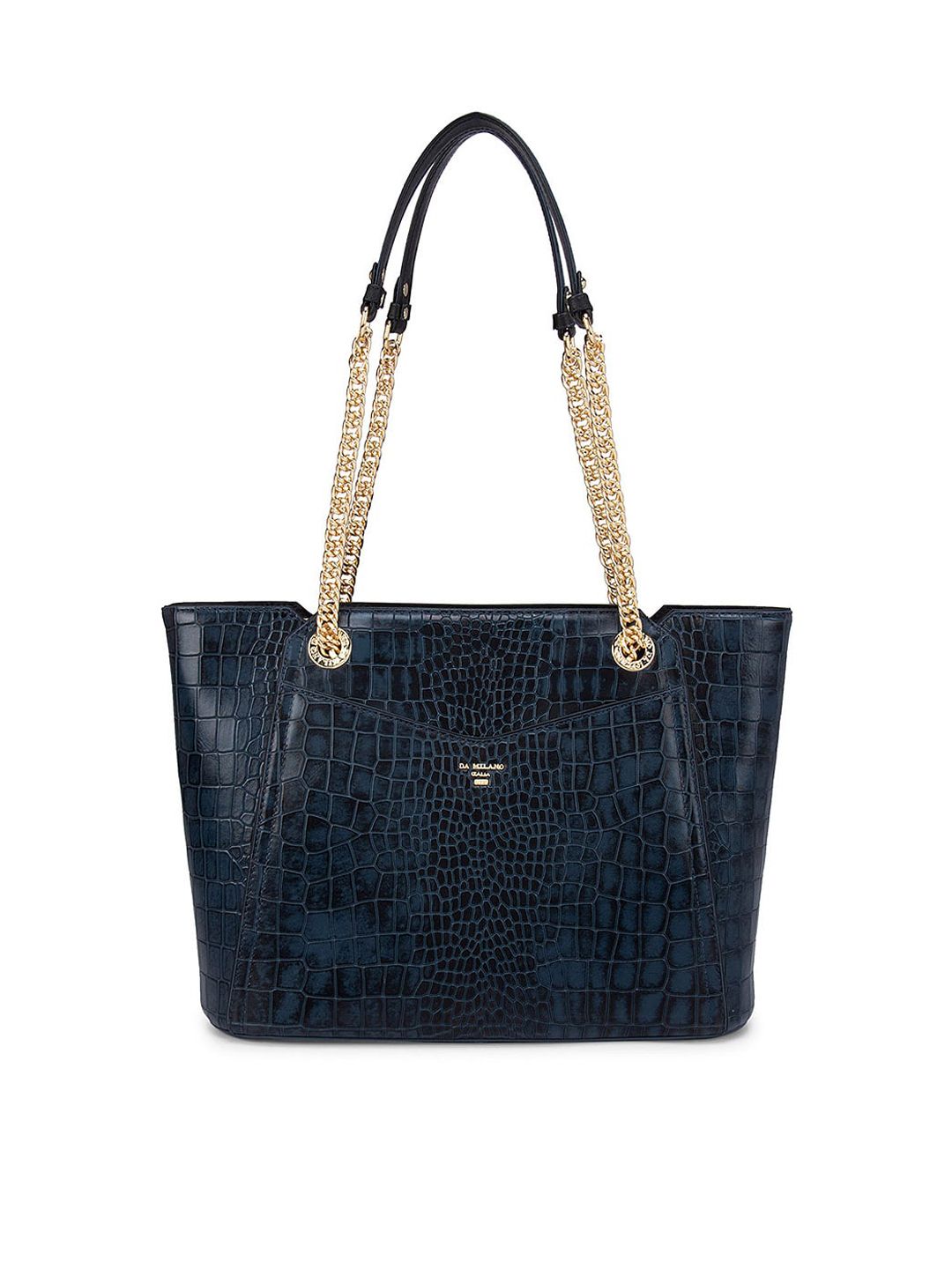 Da Milano Blue Textured Leather Structured Shoulder Bag with Tasselled Price in India