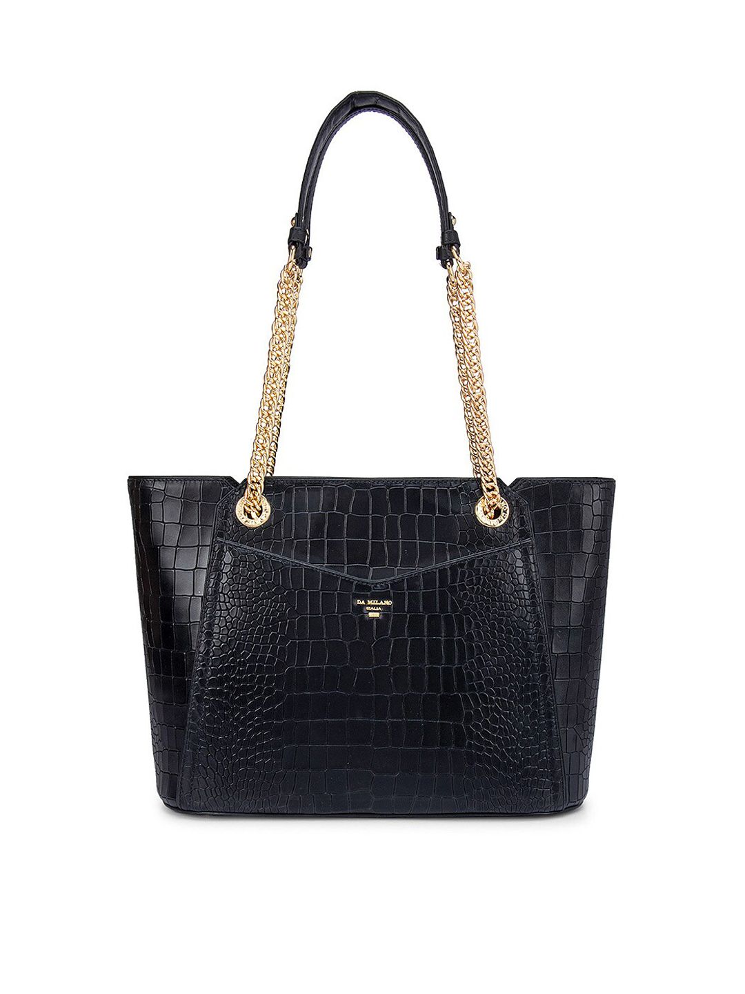 Da Milano Black Animal Textured Leather Structured Shoulder Bag Price in India