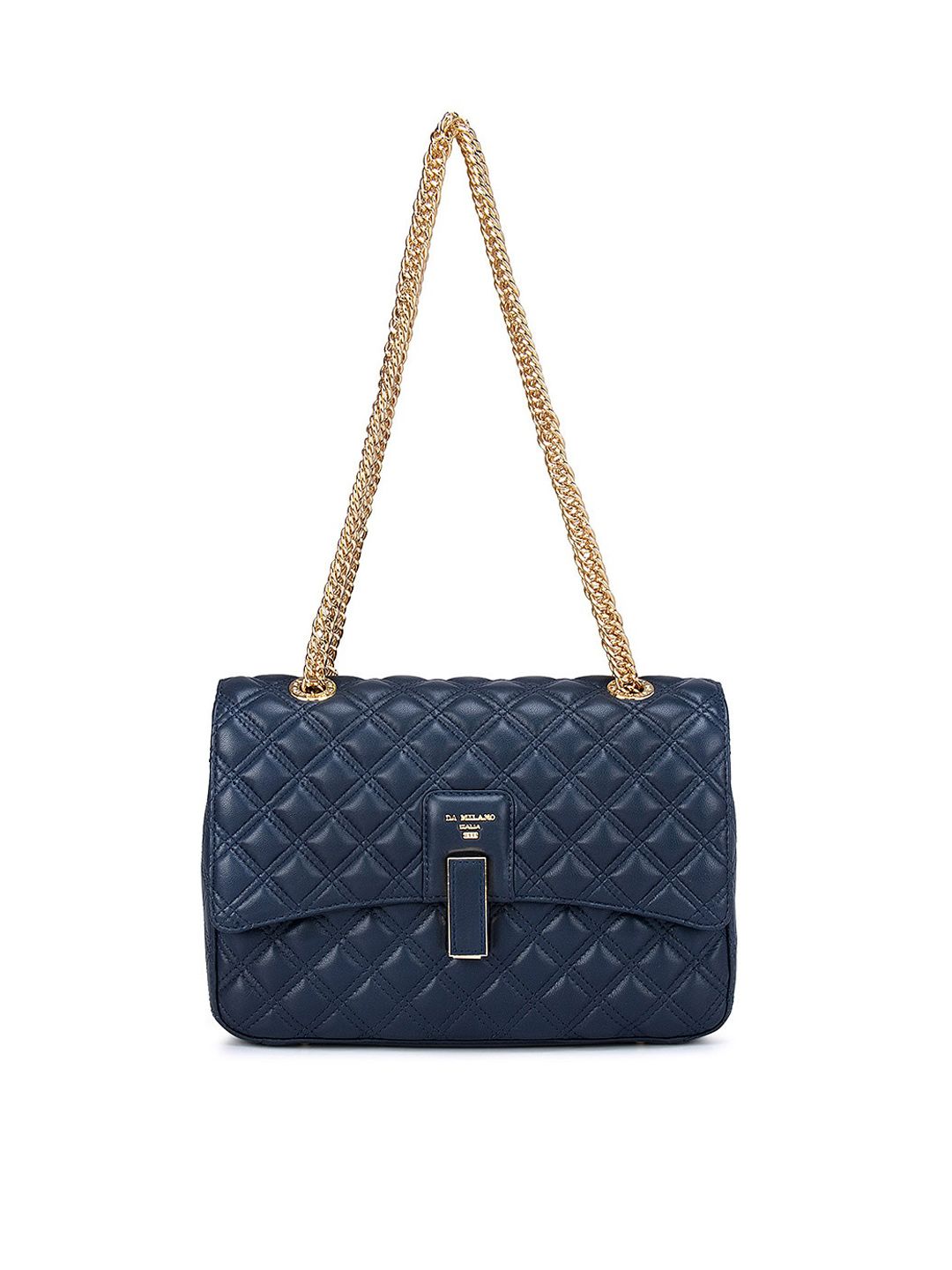 Da Milano Blue Leather Quilted Structured Sling Bag Price in India