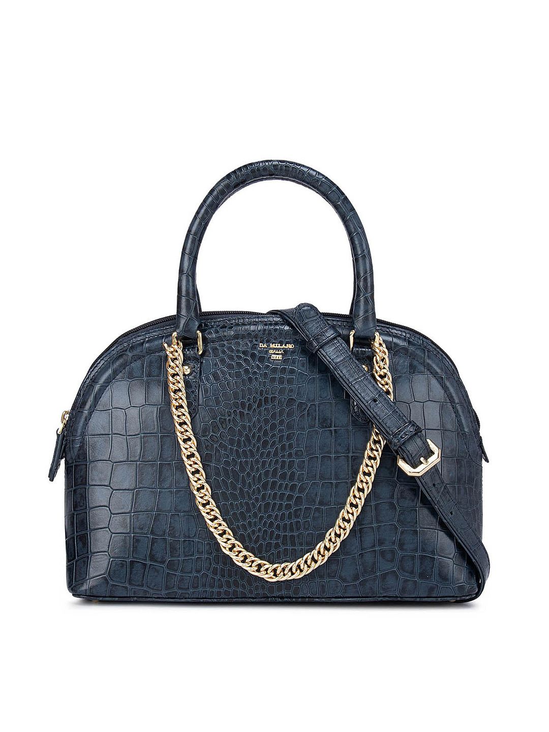 Da Milano Blue Textured Leather Swagger Handheld Bag Price in India