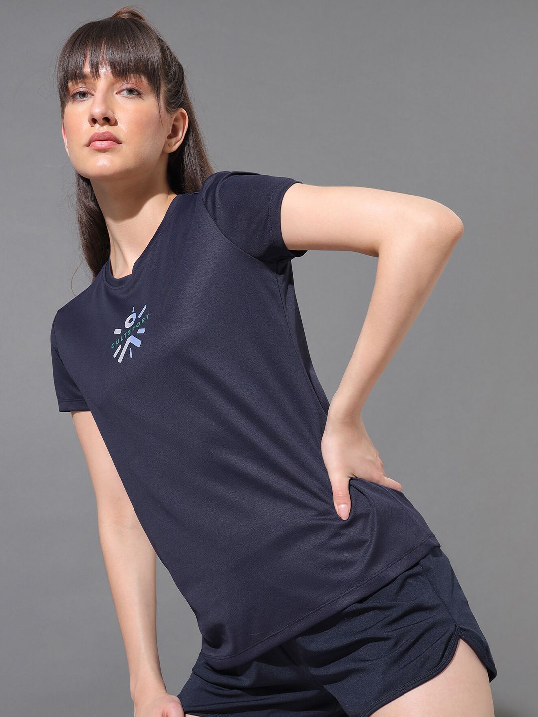 cultsportone Women Navy Blue Moisture Wicking Play Performance T-shirt Price in India