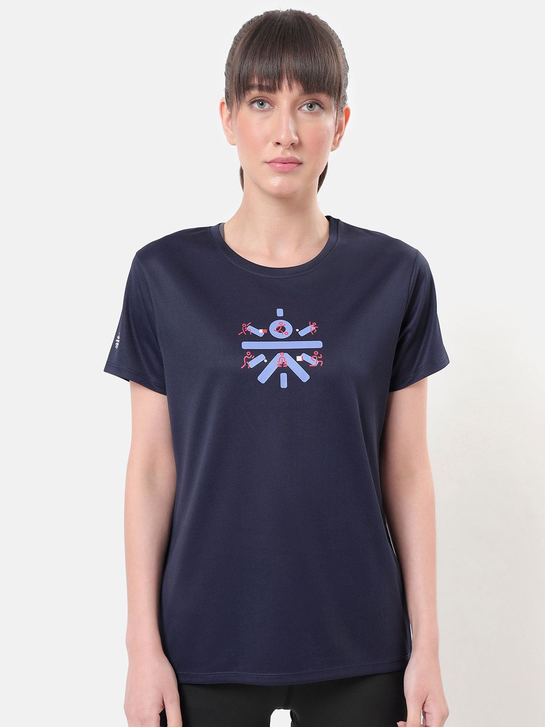 cultsportone Women Navy Blue Moisture Wicking Logo Play Chest Print Active Tshirt Price in India