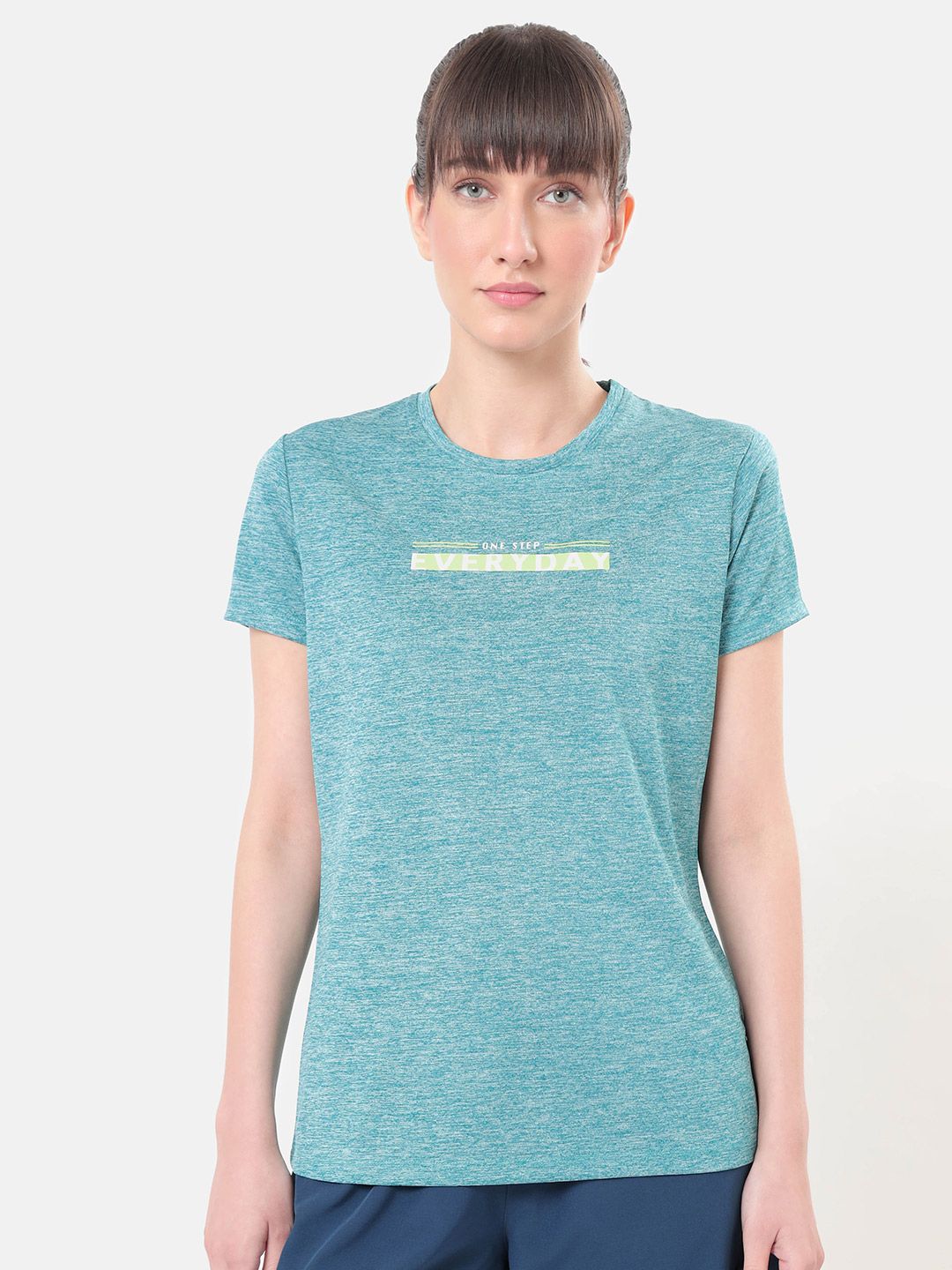 cultsportone Women Green Moisture Wicking Logo Play Chest Print Active Tshirt Price in India