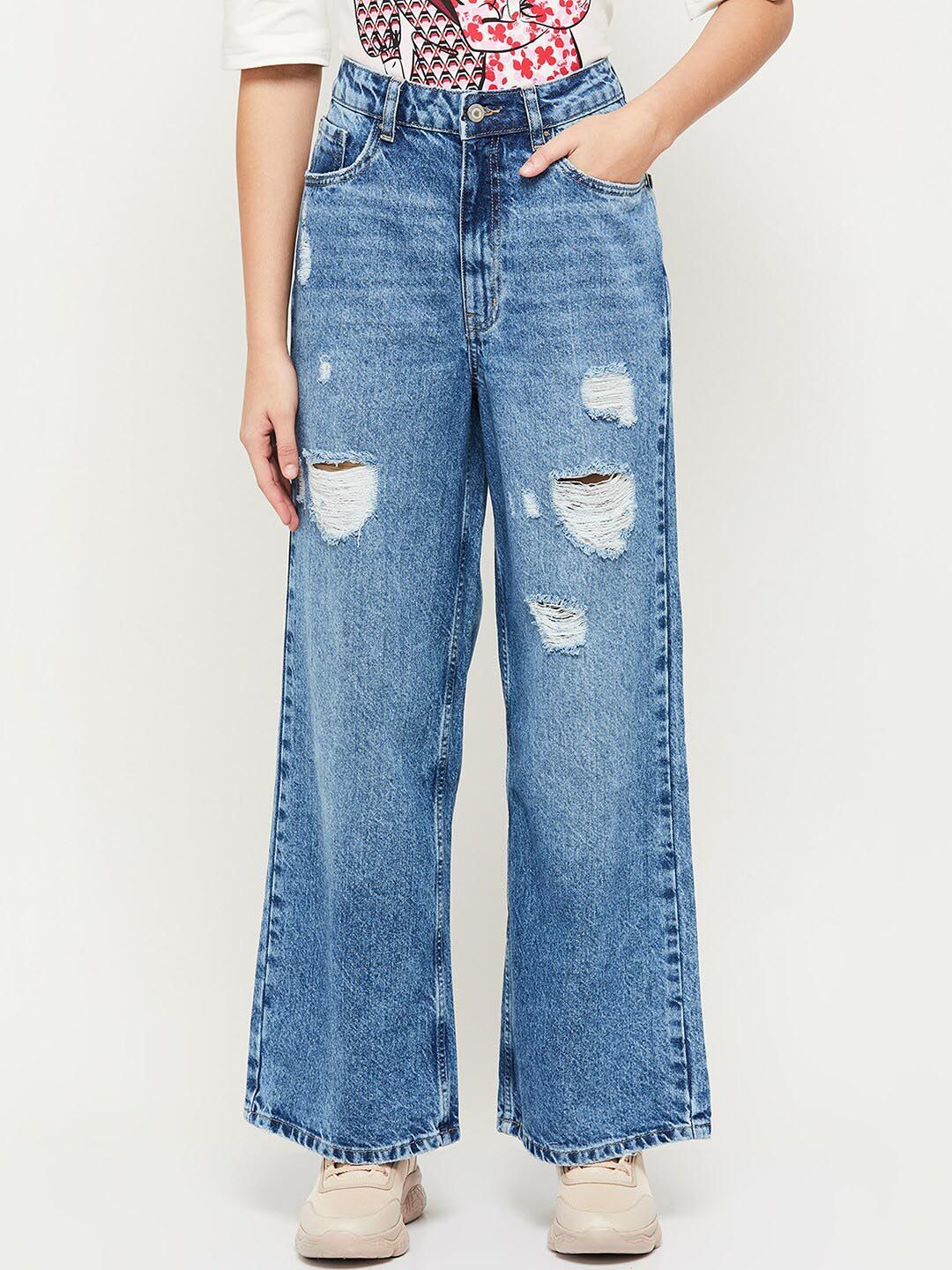 max Women Blue Mildly Distressed Heavy Fade Jeans Price in India