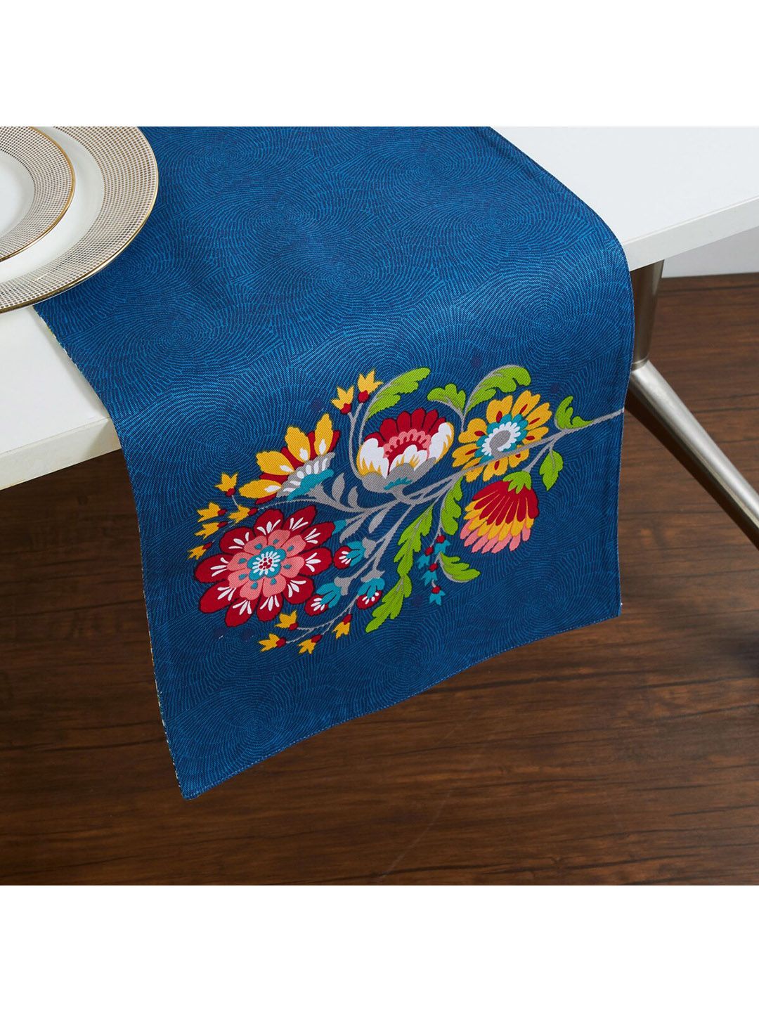 Home Centre Blue Printed Cotton Table Runner Price in India