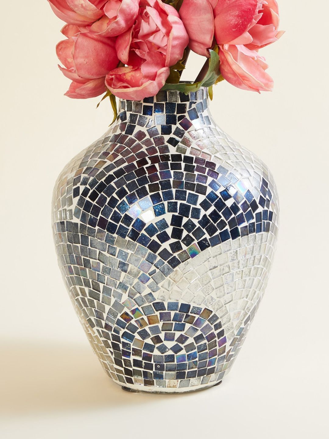 Home Centre Blue Fiesta Mable Textured Glass Art Deco Mosaic Vase Price in India