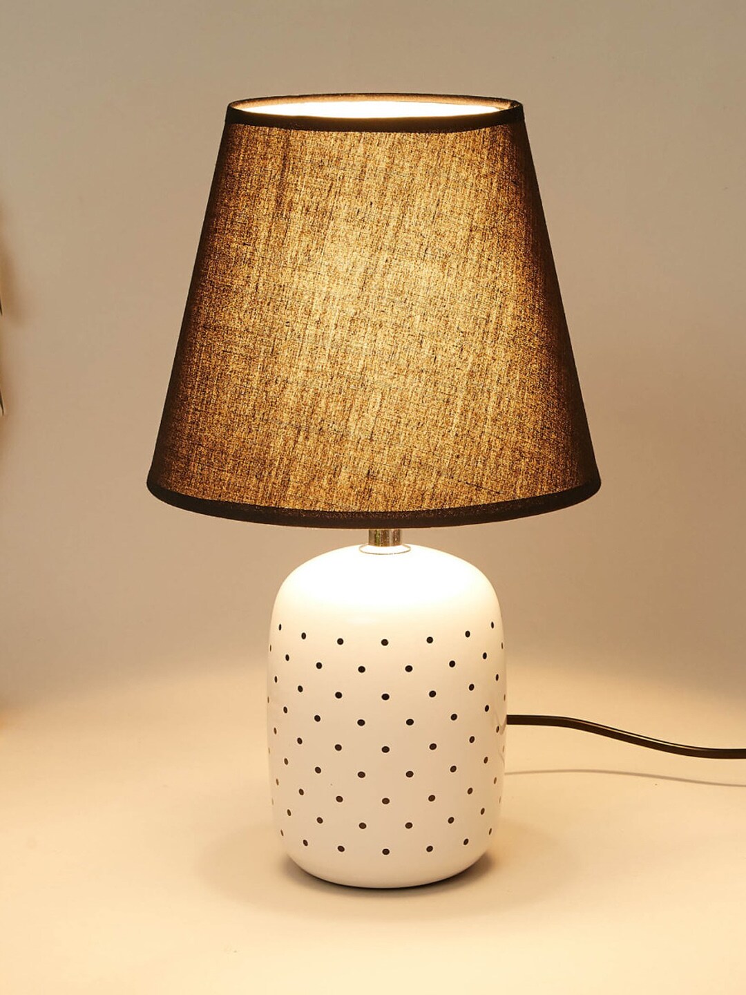 Home Centre Black & White Polka Dots Printed Contemporary Ceramic Table Lamp Price in India