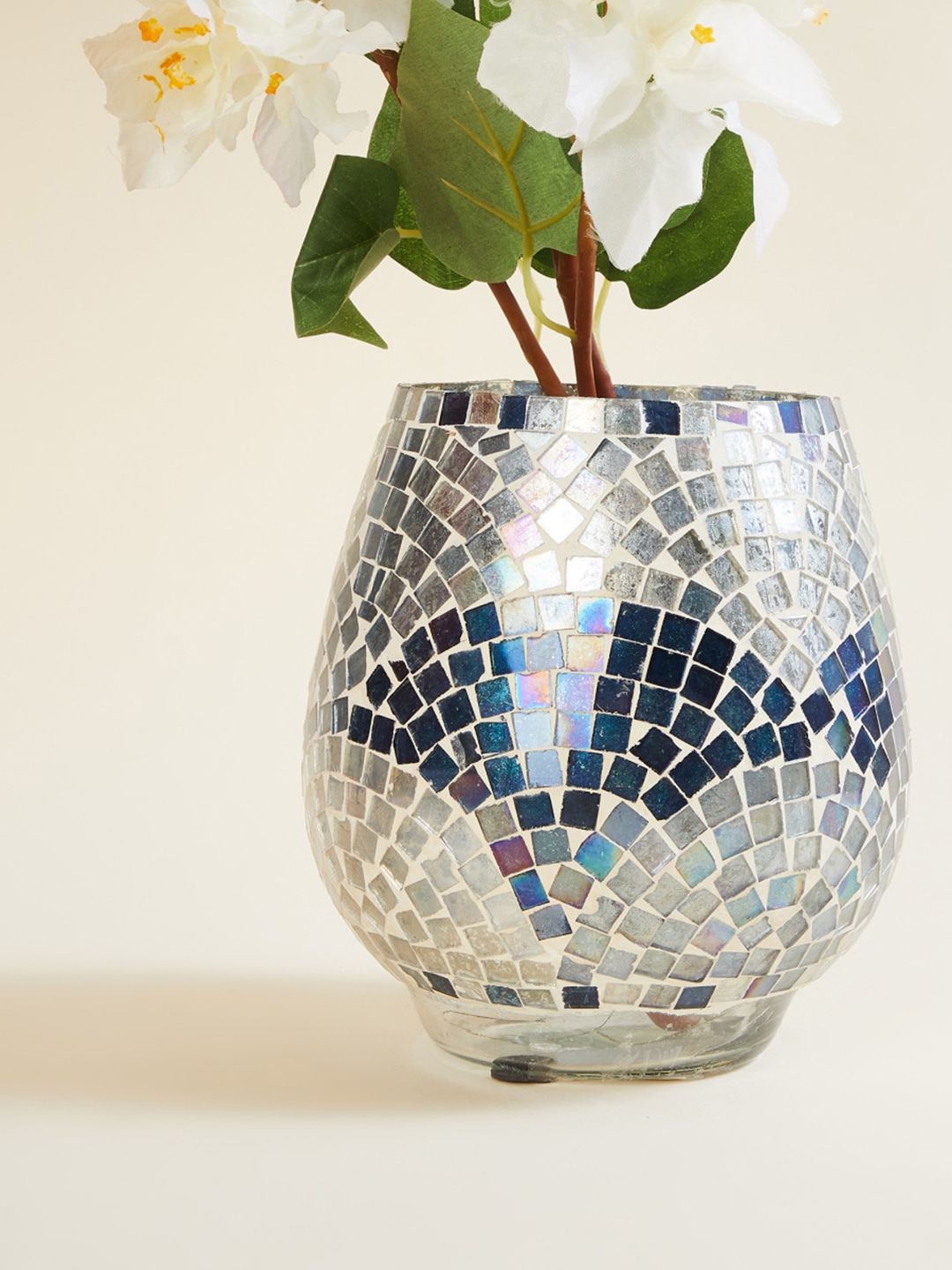 Home Centre Fiesta Marble Blue Mosaic Glass Art Floral Vase Price in India