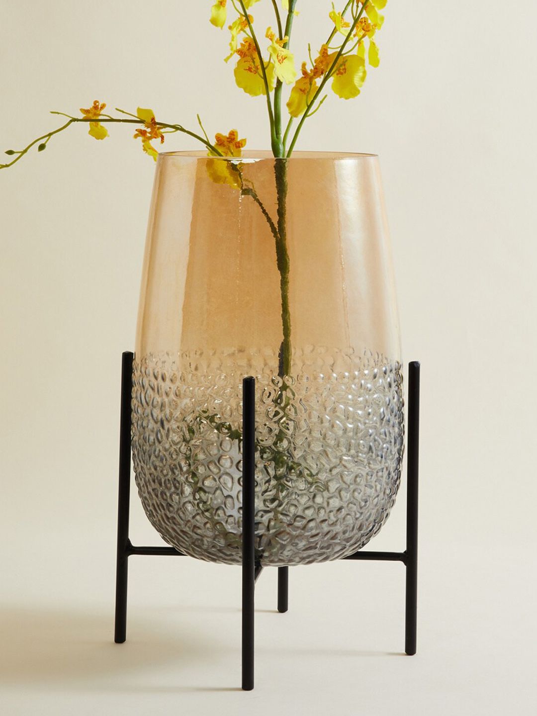 Home Centre Gold Toned Fiesta Glaze Textured Glass Vase With Stand Price in India