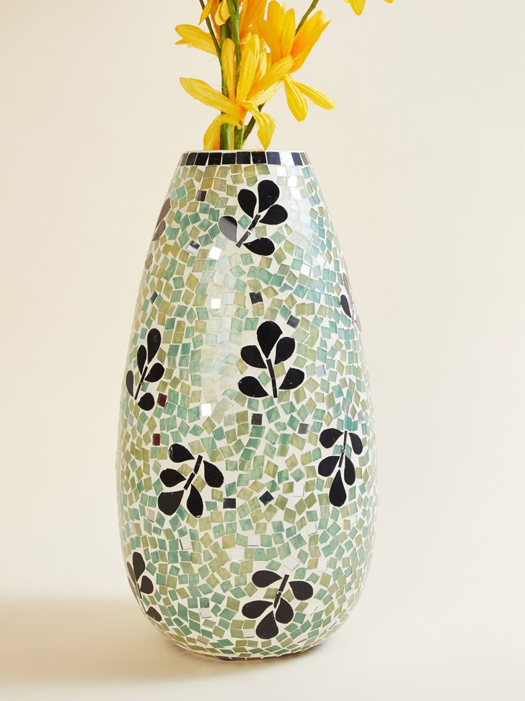 Home Centre Green Textured Glass Oval Tall Mosaic Vase Price in India