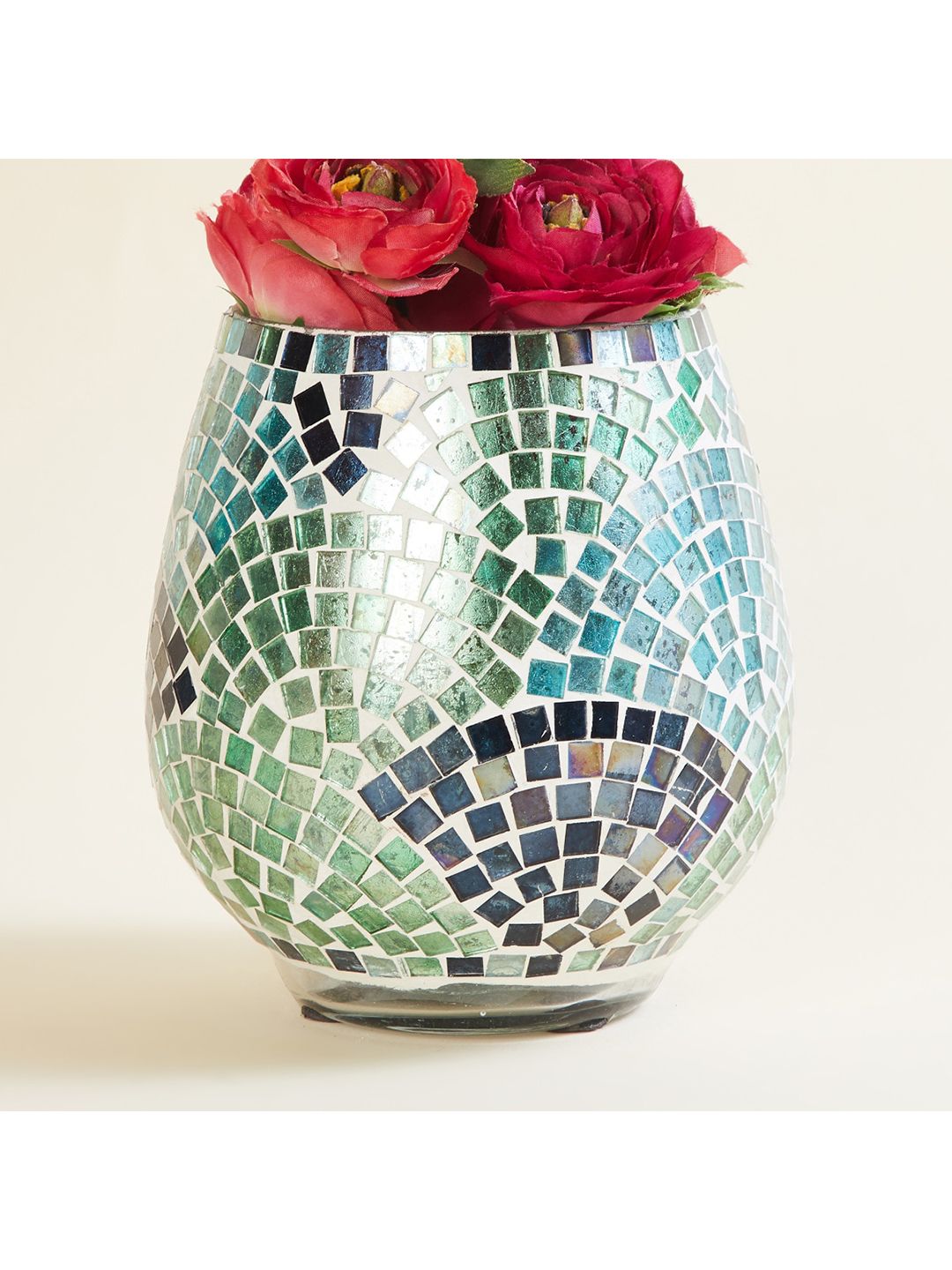 Home Centre Mable Blue Textured Art Deco Glass Mosaic Vase Price in India