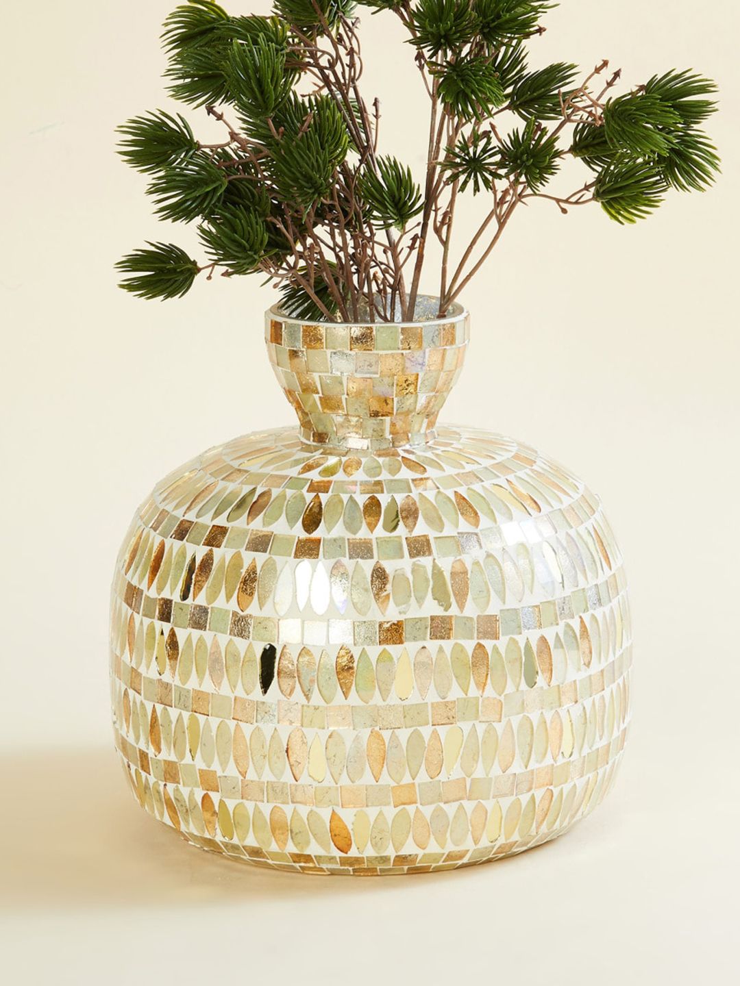 Home Centre Gold-Toned Mosaic Textured Metal Vase Price in India