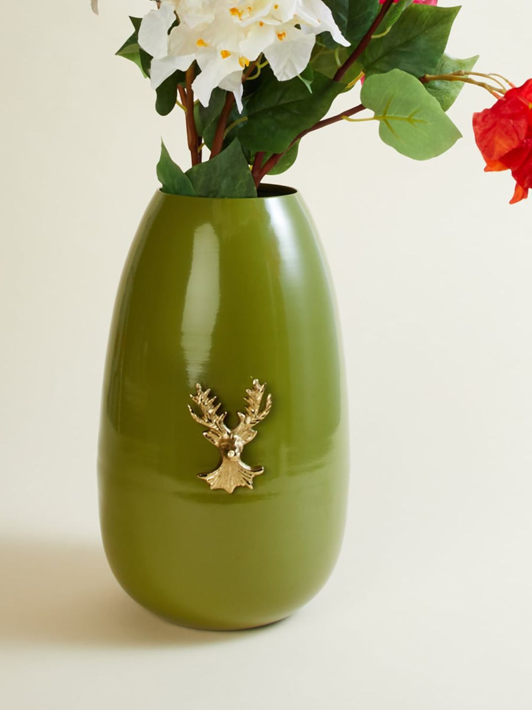 Home Centre Green Splendid Green Reindeer Detailed Oval Metal Vase Price in India