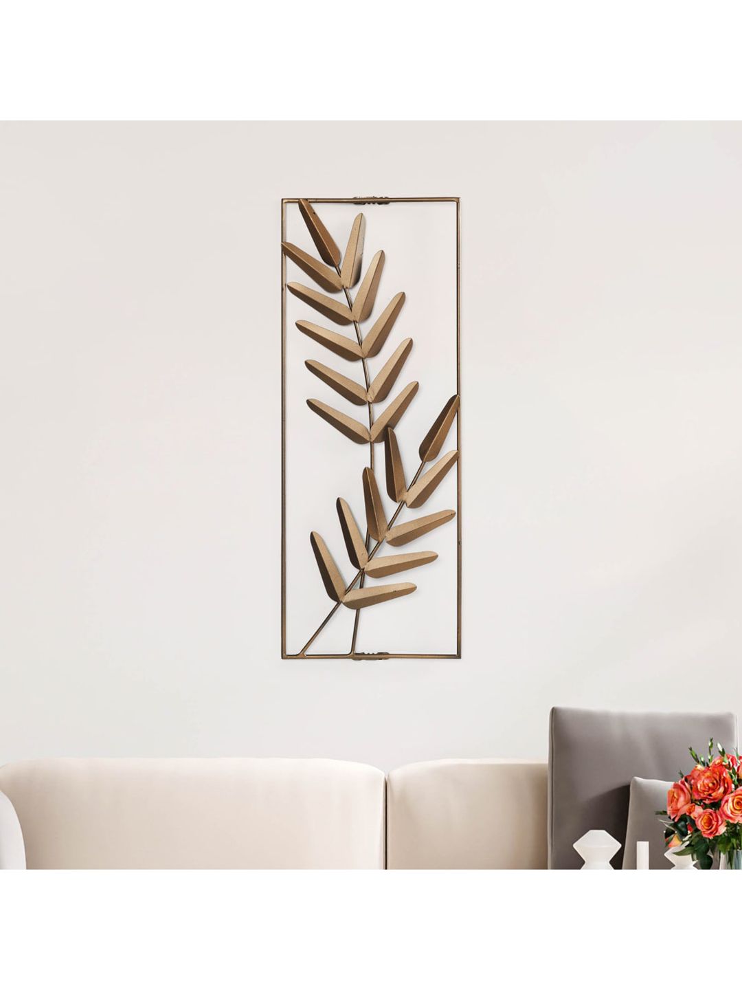 Home Centre Gold-Toned Iliano Leaf Rectangular Metal Wall Art Price in India