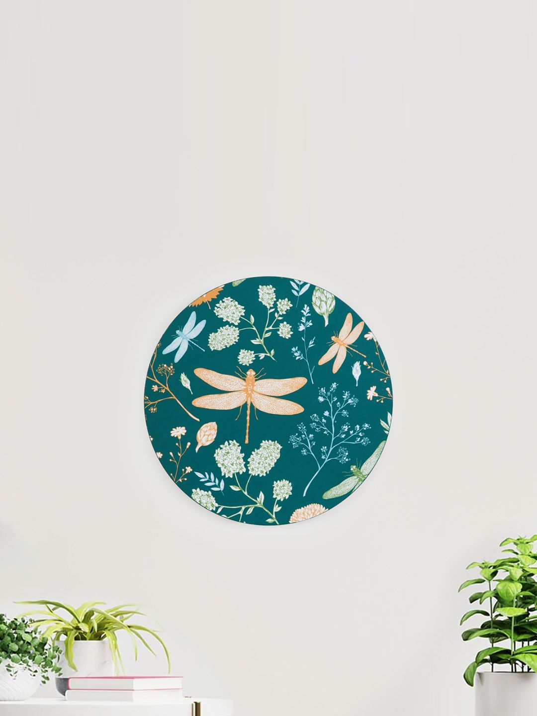 Home Centre Teal Blue & Orange Printed Wooden Wall Decor Plate Price in India