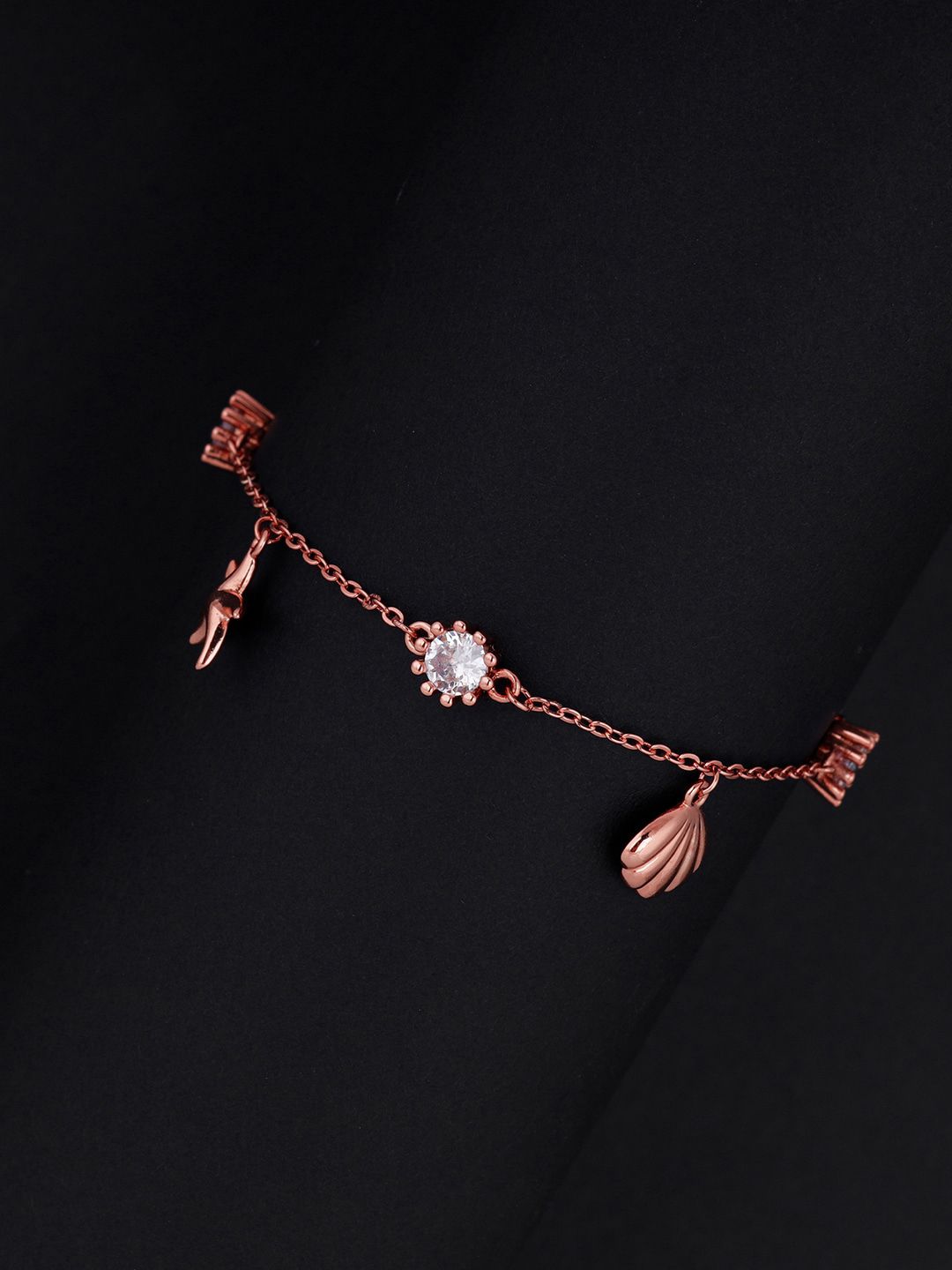 GIVA Women Rose Gold & Silver-Toned Sterling Silver Cubic Zirconia Rose Gold-Plated Charm Bracelet Price in India
