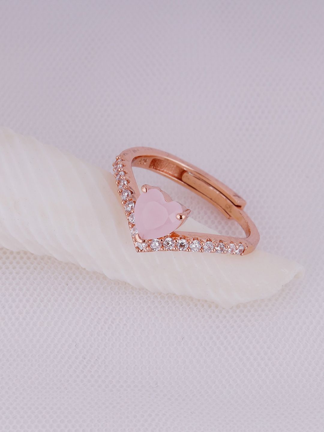 GIVA 925 Women Rose Gold-Plated Sterling Silver Heart Adjustable Finger Ring Price in India