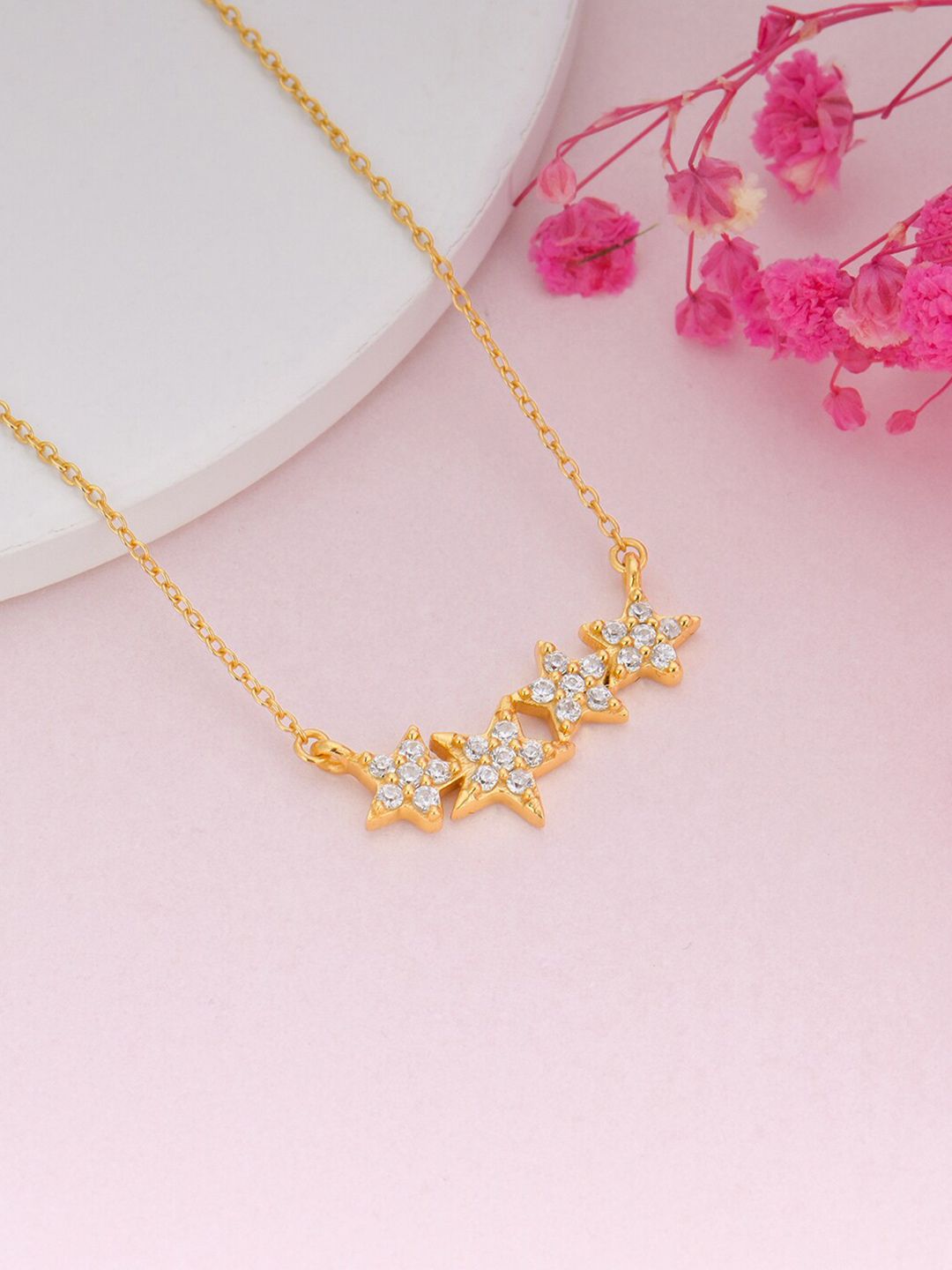 GIVA Women 925 Sterling Silver Golden Studded Stars Necklace Price in India