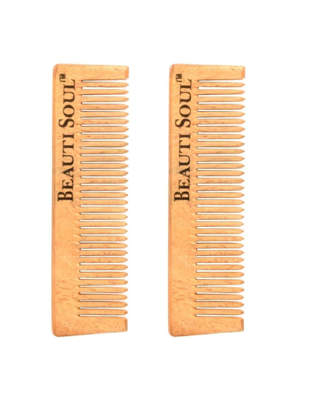 Beautisoul Kids Set of 2 Organic Cruelty-Free Neem Wood Comb For Hair Growth - Brown