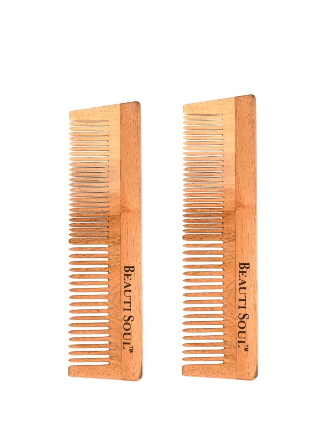 Beautisoul Pack of 2 Tan Brown Lily Neem Wide Toot Comb Price in India