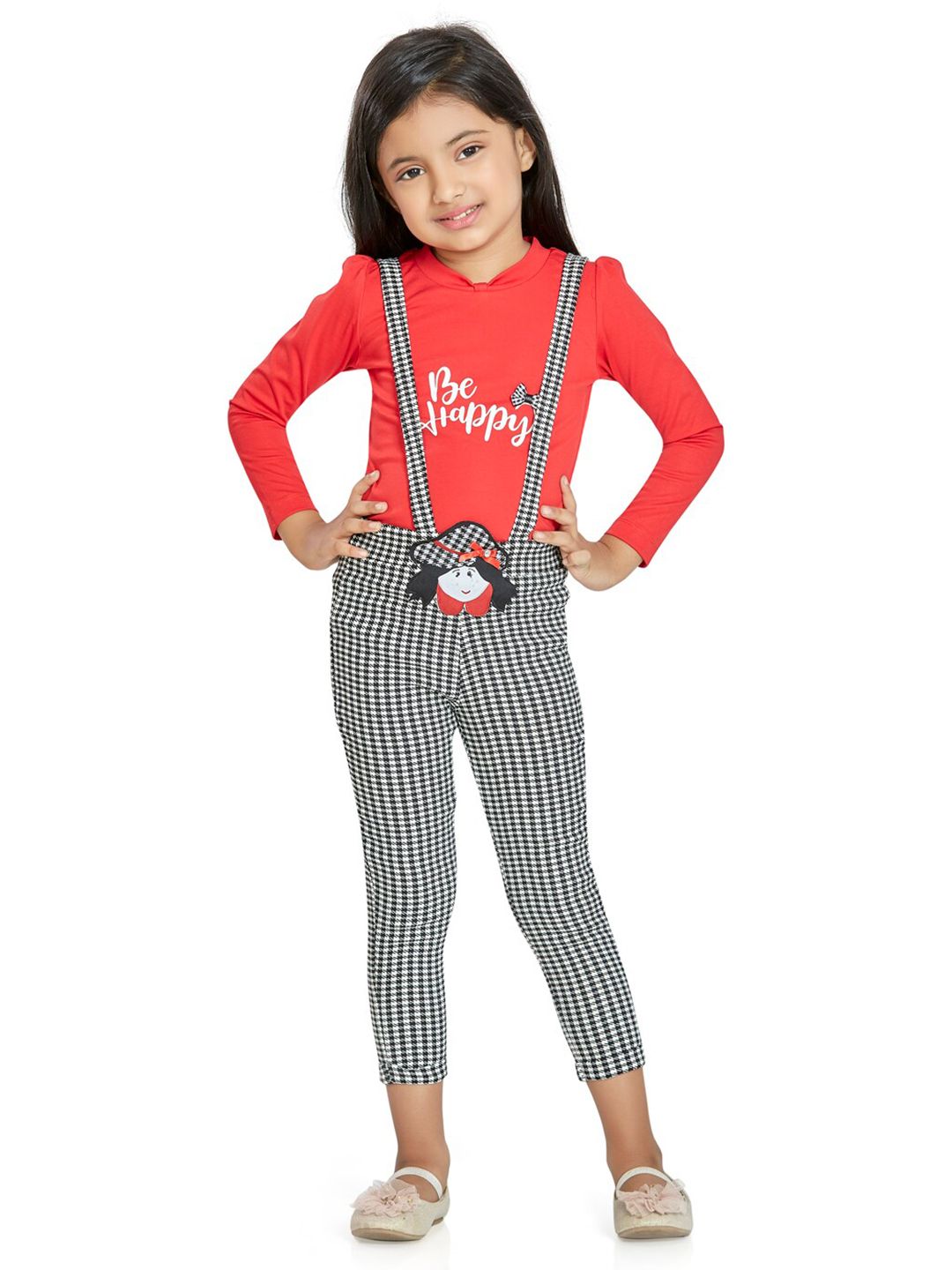 Peppermint Girls Red & Grey Basic Jumpsuit