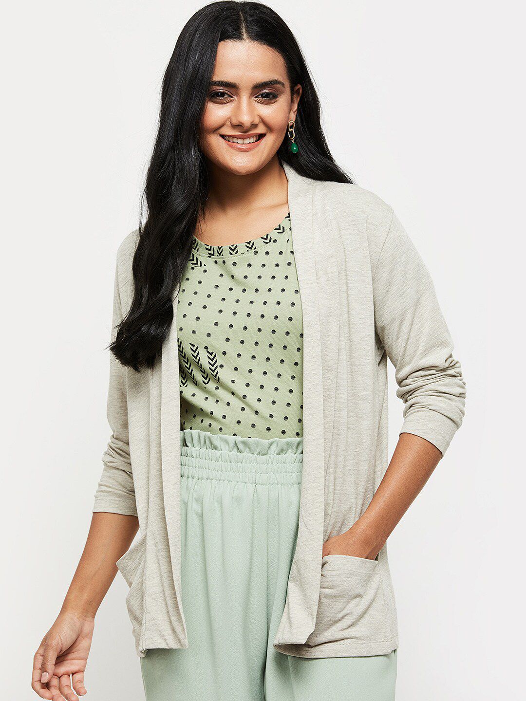 max Women Beige Monochrome Shrug Price in India