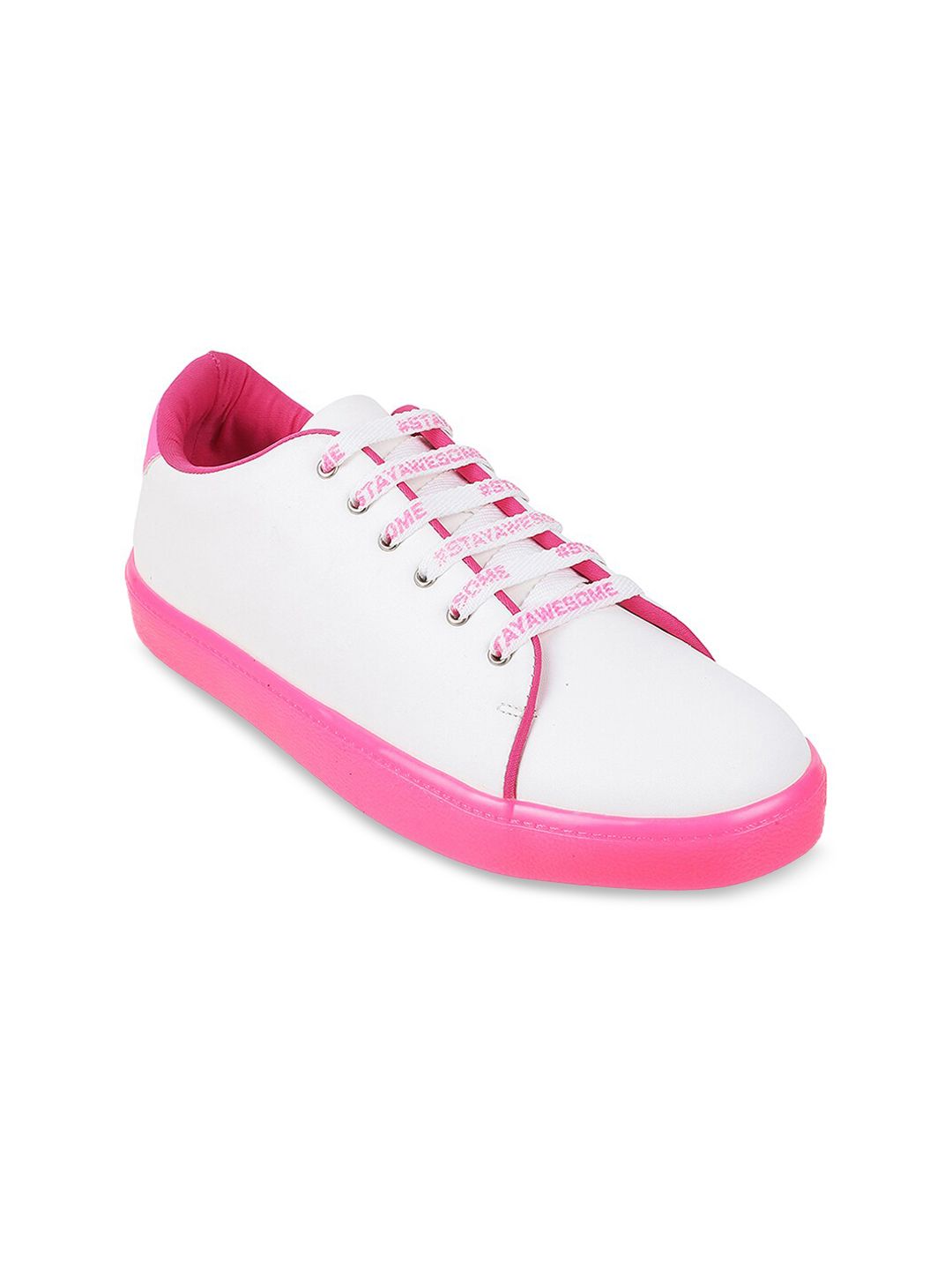 Mochi Women Pink & White Colourblocked Sneakers Price in India