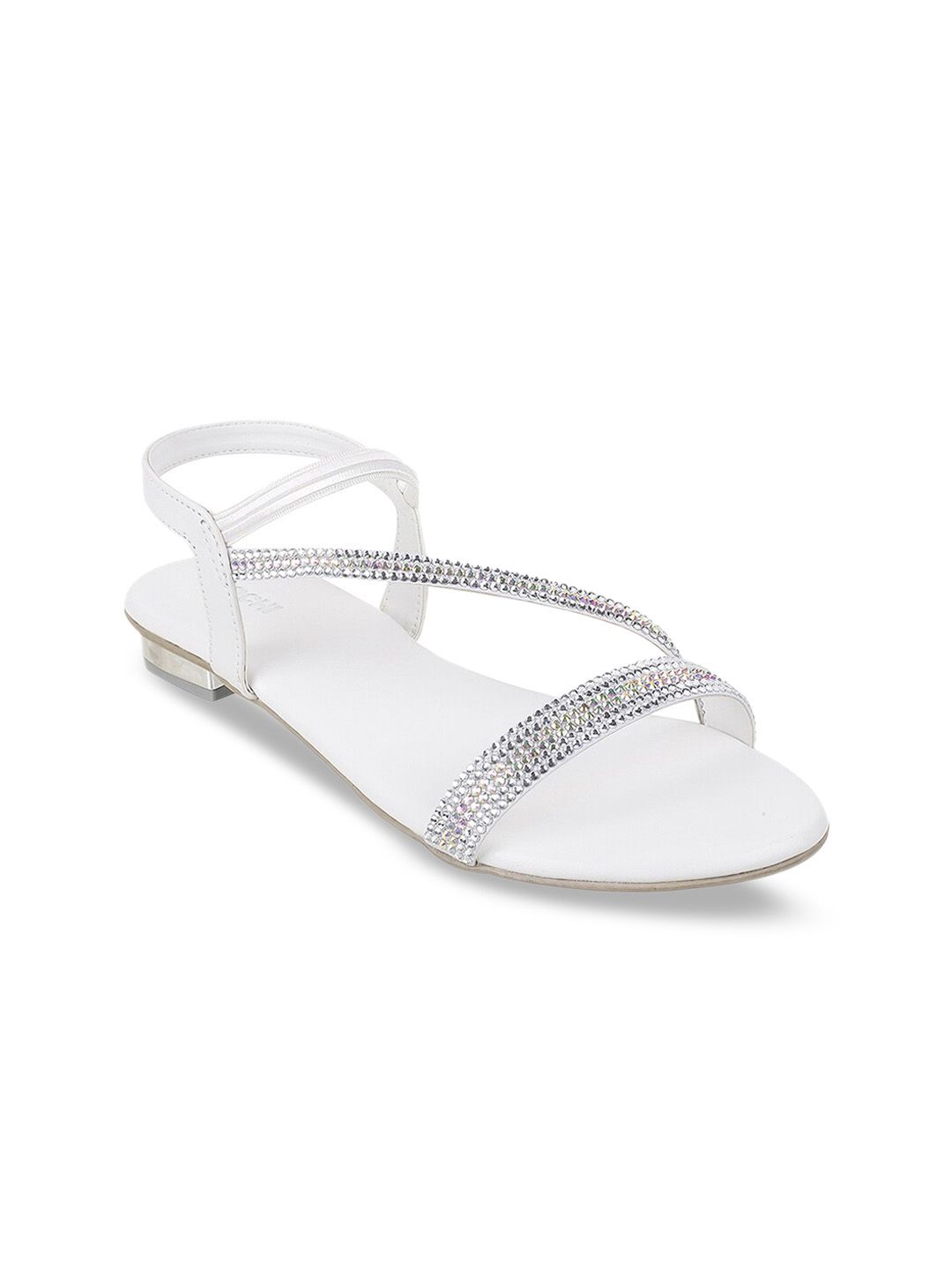 Mochi Women White Embellished Open Toe Flats Price in India
