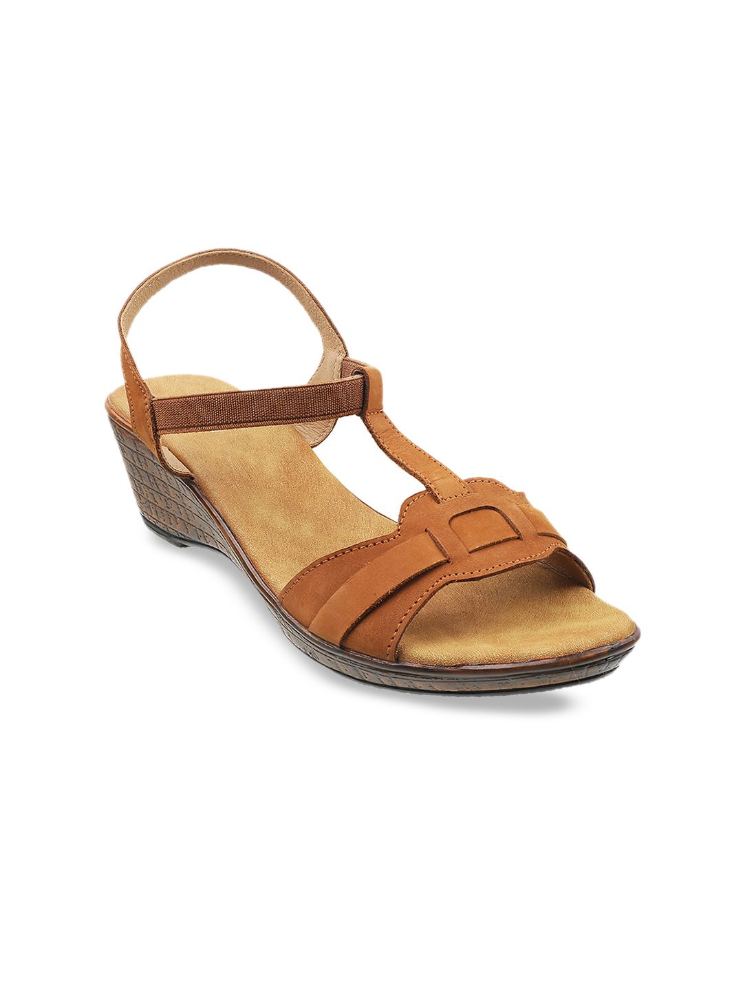 Mochi Tan Textured Wedge Sandals Price in India